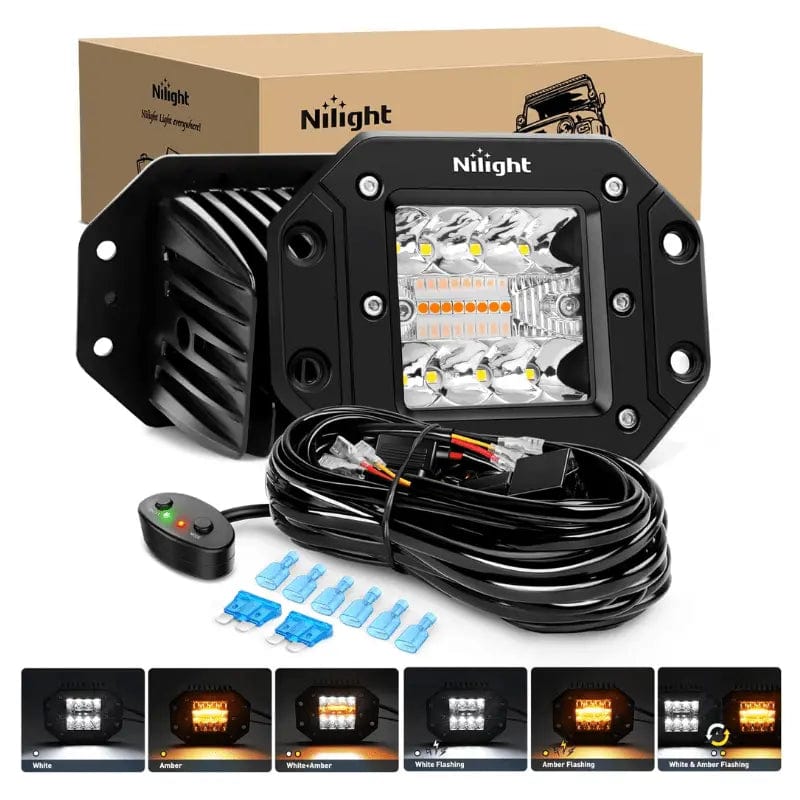 4.8 Inch 42W Amber White Spot Flood LED Pods with 16AWG DT Wire - Waterproof Off-Road Lighting for Trucks, ATVs, Boats & Emergency Vehicles