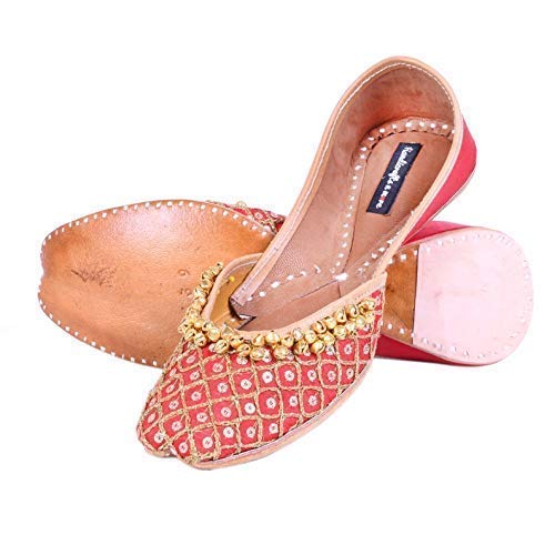 Elegant Red Bridal Shoes with Ghungroos - Embellished Wedding Ballet Flats for Indian Ceremonies, Sangeet & Mehendi Functions