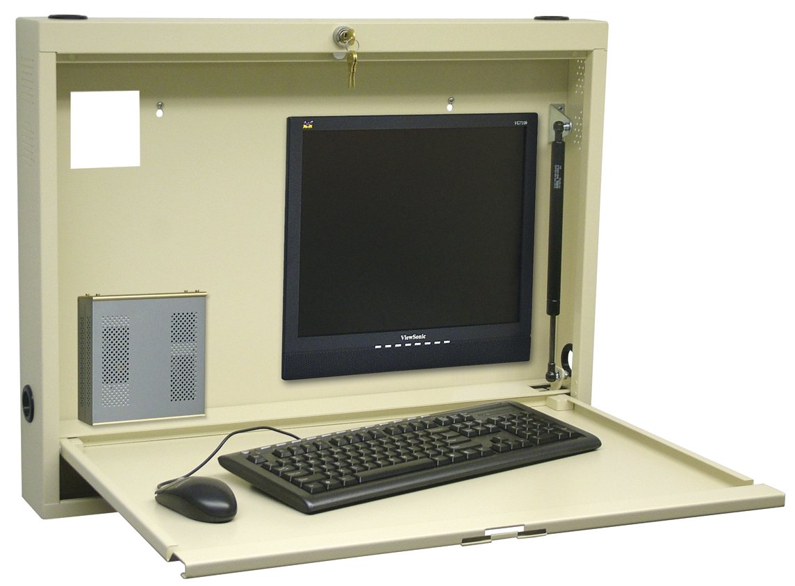 Compact Wall Mounted Desk in Beige - Space Saving Home Office Desk for Small Rooms, Dorm & Apartment Workspaces