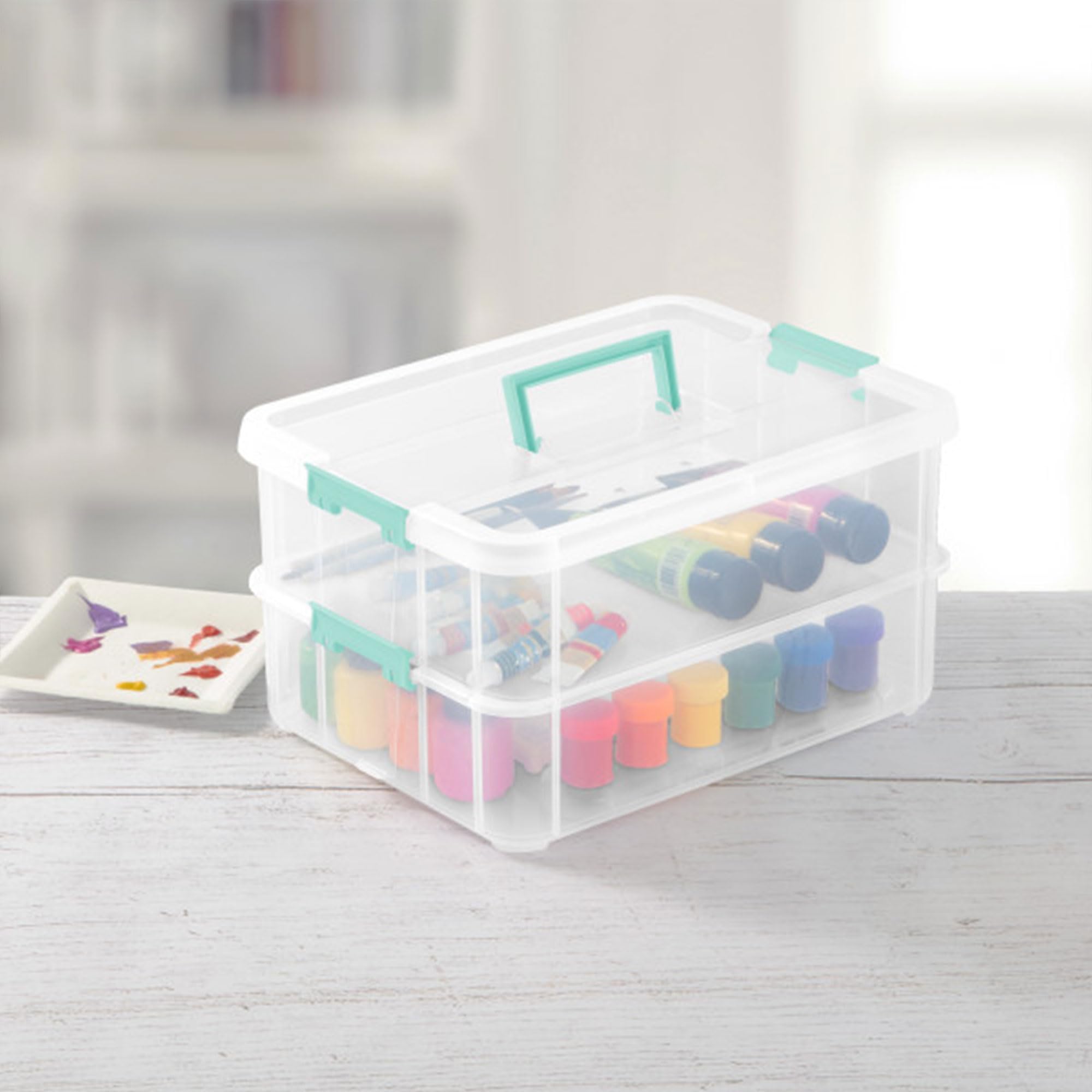 Sterilite 8-Pack Clear Stackable Storage Bins with Latching Lids - 2 Layer Organizer for Home, Office & Closet Storage - Perfect for Toys, Clothes & Pantry Organization