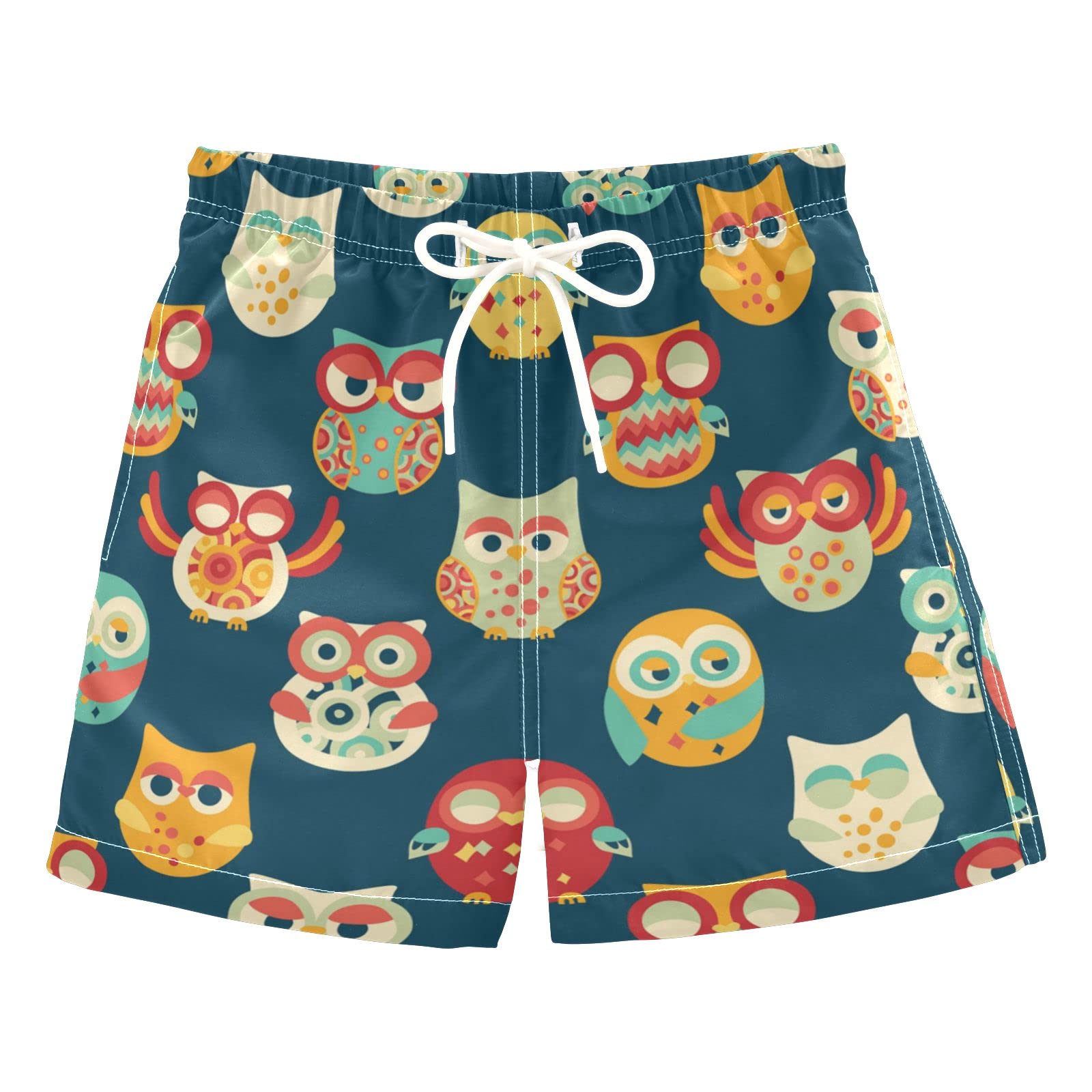Stylish Owls Pattern Swim Trunks for Boys - Quick Dry Board Shorts for Kids, Toddlers & Teens (2T-8) - Perfect for Beach, Pool & Summer Water Activities