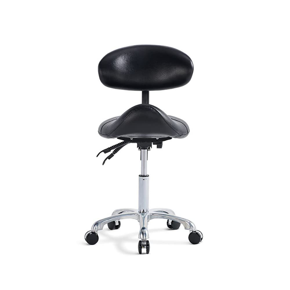 Ergonomic Rolling Saddle Stool with Back Support - Adjustable Salon Chair for Tattoo, Spa, Facial, Lash & Dental Clinics - Black Aesthetician Stool for Home & Professional Use (Perfect for Long Work Sessions)