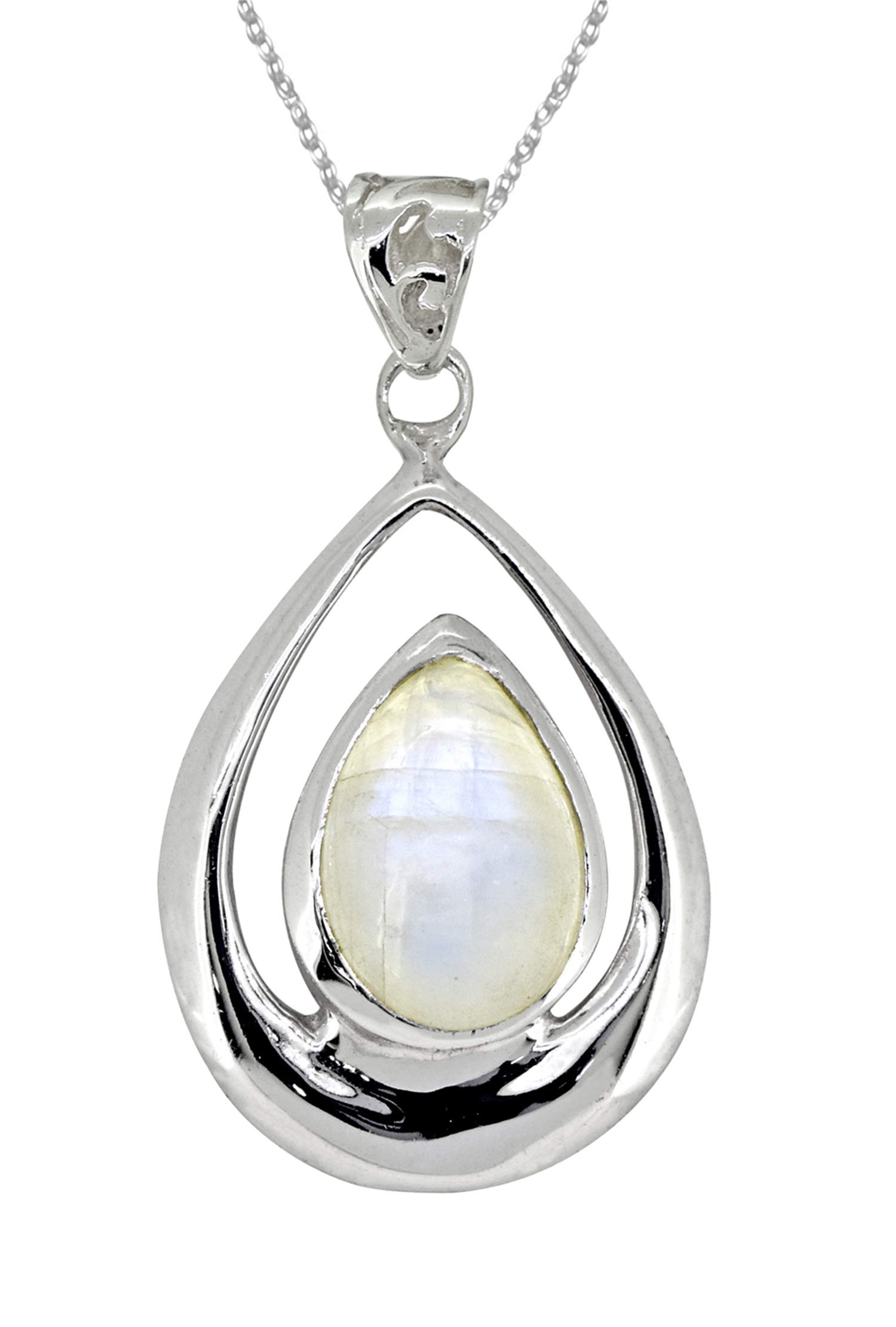 Rainbow Moonstone Pendant Necklace for Women - 925 Sterling Silver Jewelry, Elegant Dainty Chain Necklace for Everyday Wear, Gift for Her, Birthday, Anniversary, Wedding