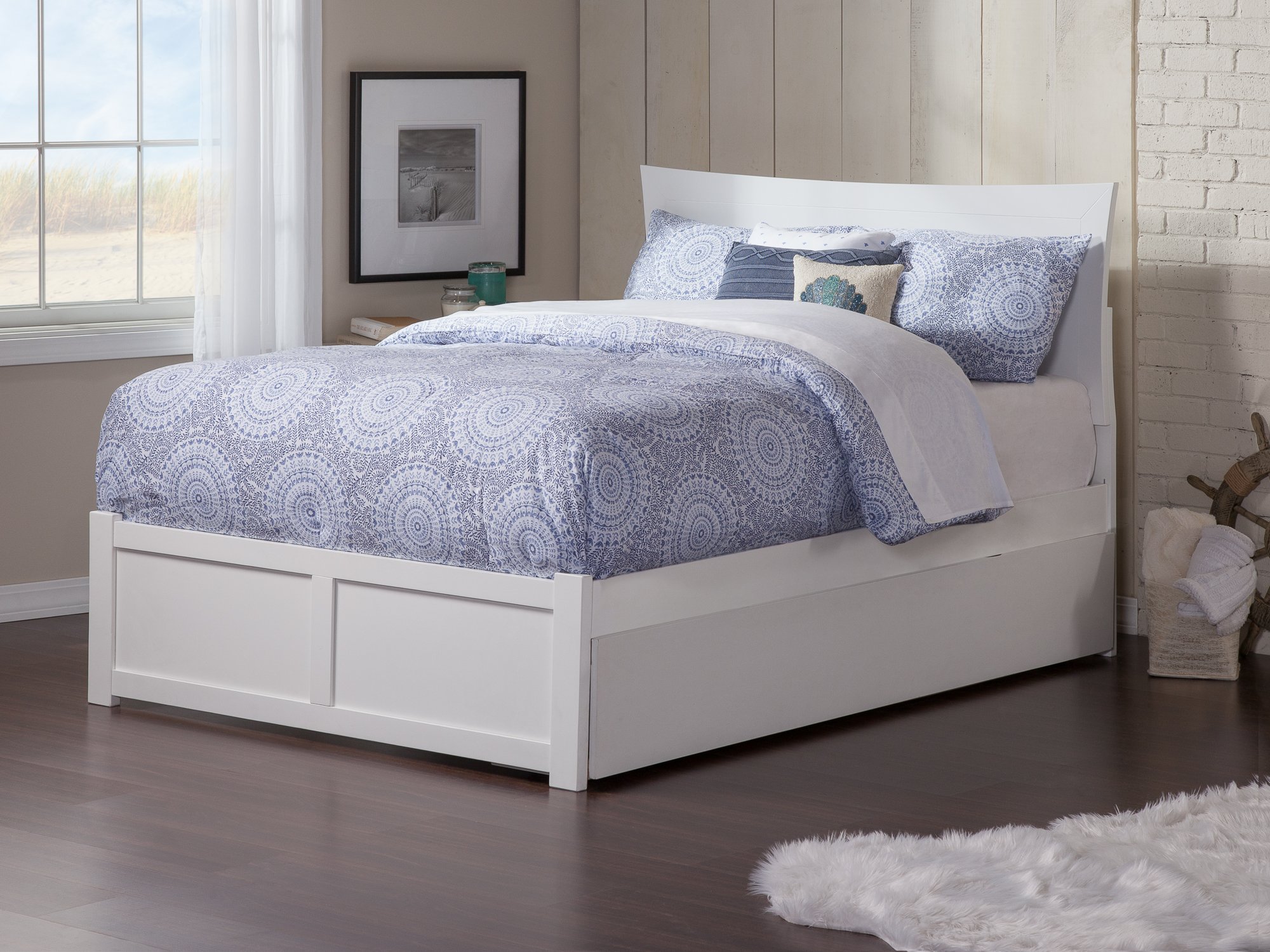 AFI Metro Full Platform Bed with Twin Trundle & USB Charger - White Queen Size Bed Frame for Small Spaces | Perfect for Guest Rooms, Kids Rooms & Studio Apartments