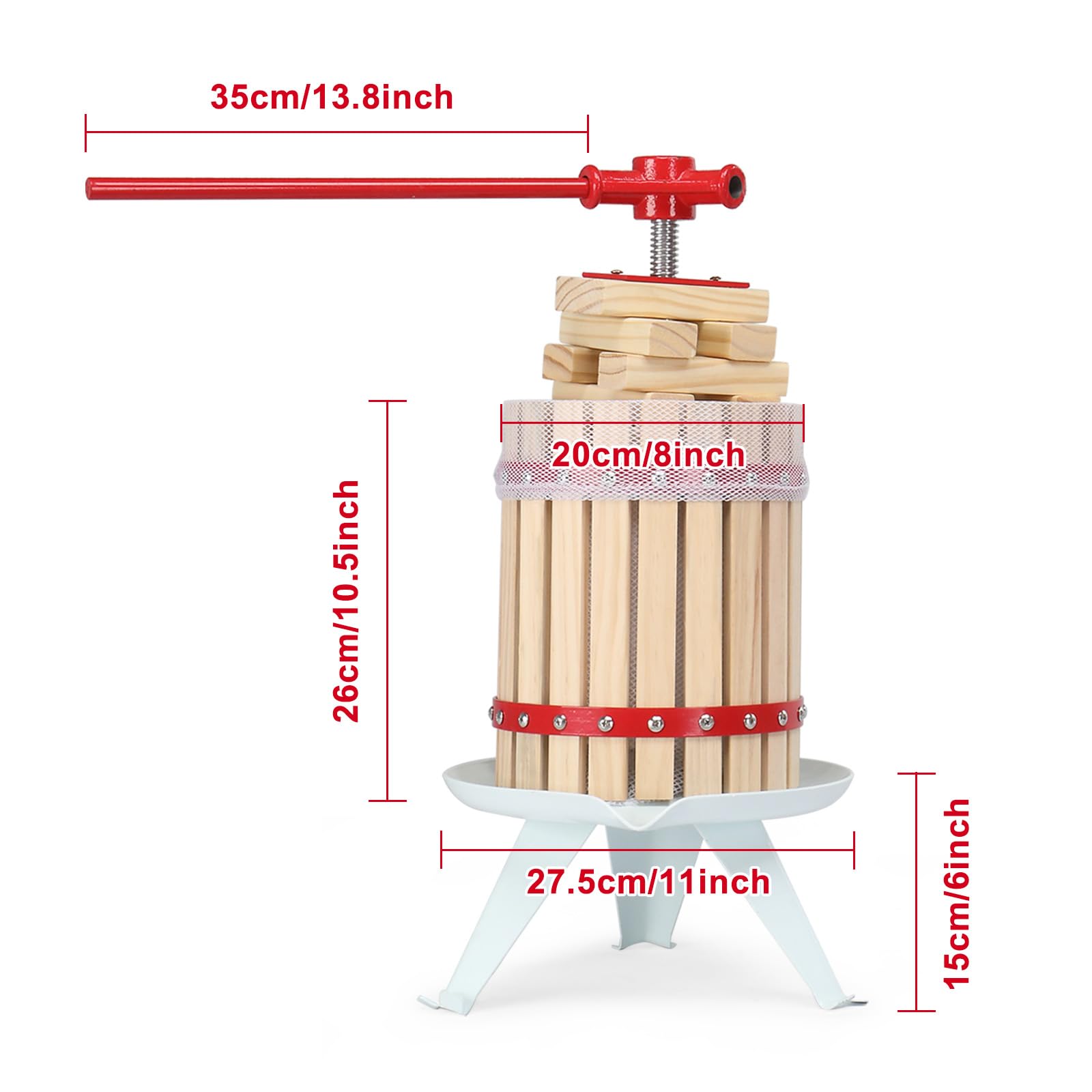 1.6 Gallon Solid Wood Fruit Wine Press - Manual Juice Maker for Apple, Grape & Berries - Home Cider & Wine Making Kit with 6 Blocks - Perfect for Kitchen, Homemade Juice & Craft Brewing