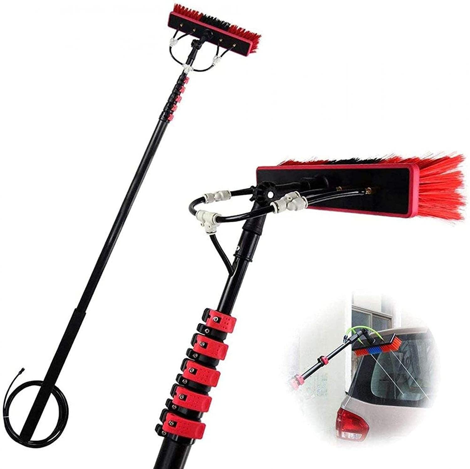 Fire Wolf Window Cleaning Brush Kit with Extendable 6m Pole - Water/Hose Fed for Solar Panels, Photovoltaic & Windows - Perfect for High-Rise Buildings & Hard-to-Reach Areas