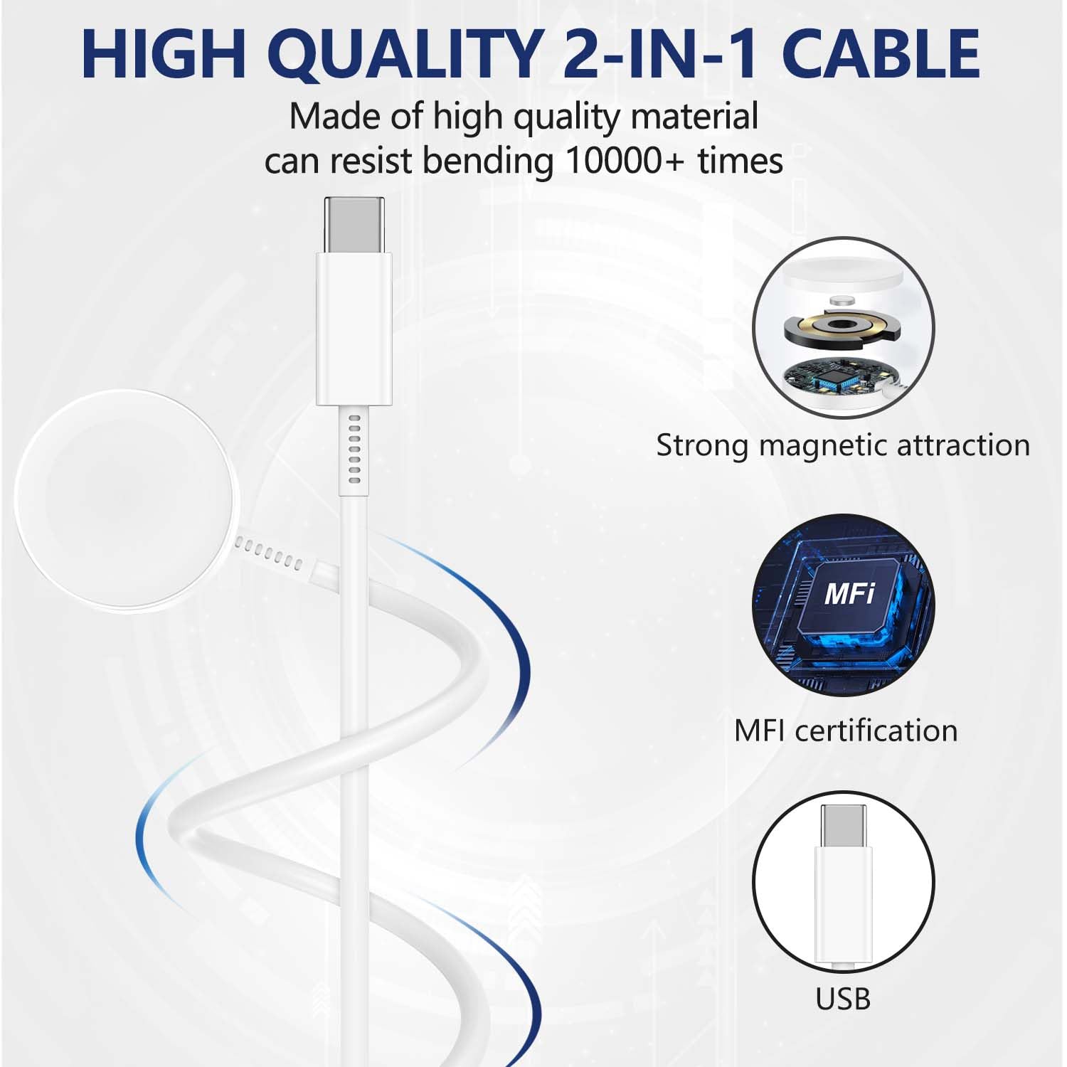 20W Fast Magnetic Charger for Apple Watch Series SE/8/7/6/5/4/3/2/1 - USB-C Charging Cable with Power Adapter - Compatible with 38mm/40mm/42mm/44mm/45mm Watch Sizes - Perfect for Home, Office & Travel Charging