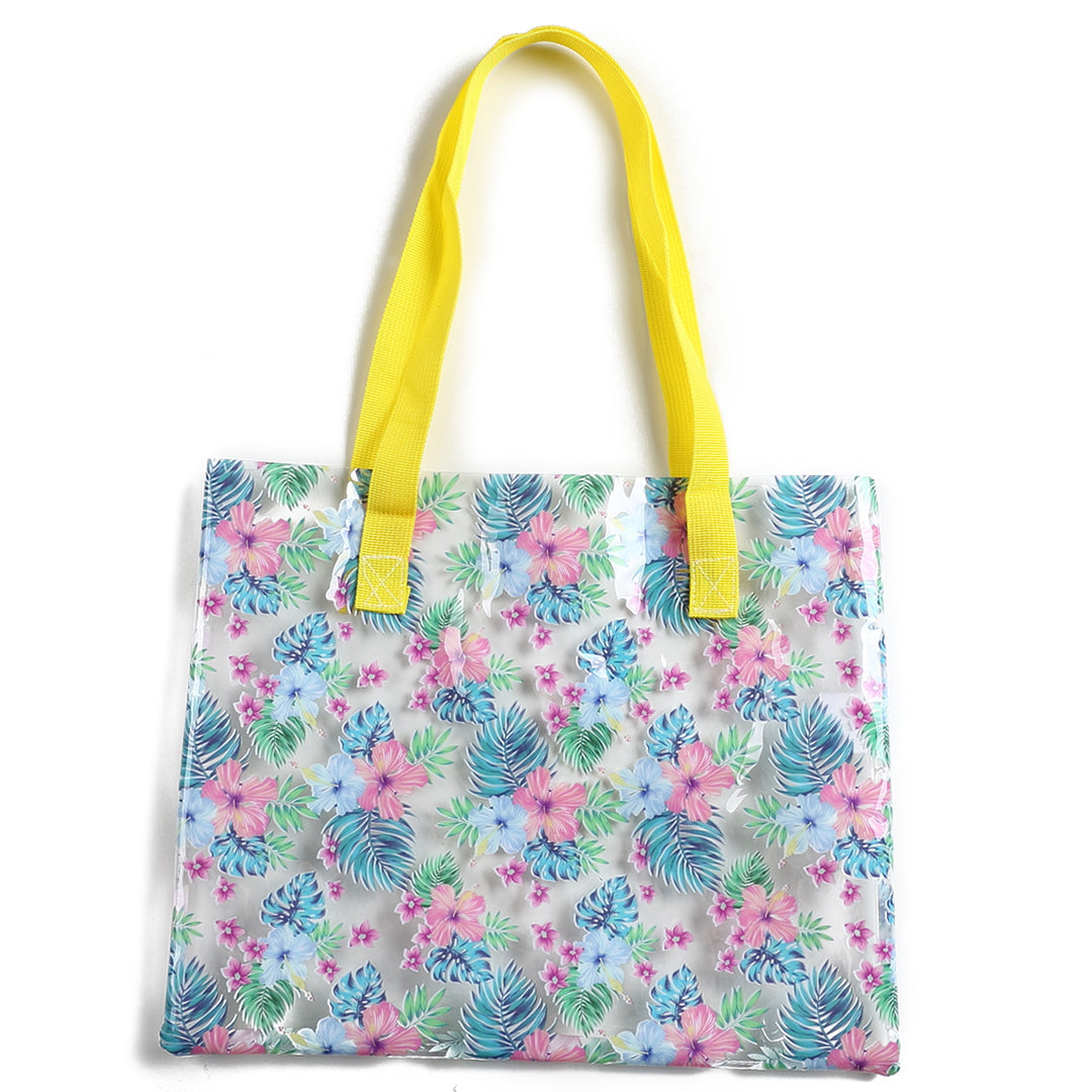 Clear Tote Bag for Everyday Use - Hawaii Monstera Leaf Print in Blue - Perfect for Beach, Shopping, and Work Commute