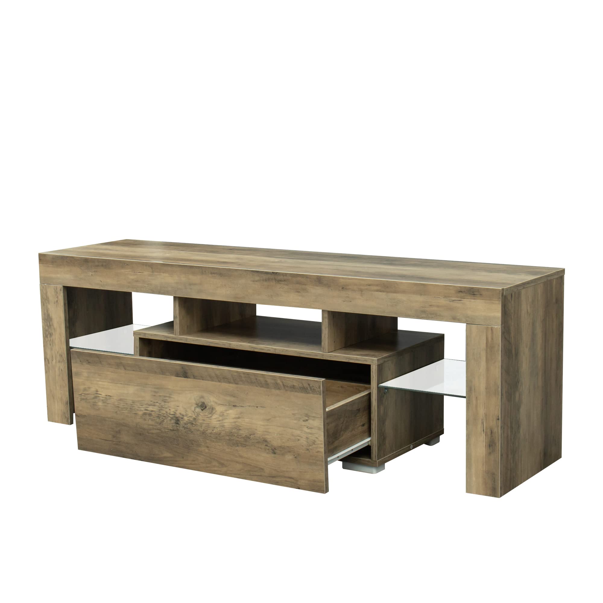 Modern TV Stand with RGB LED Lights - Rustic Oak TV Cabinet for Flat Screen TVs & Gaming Consoles | Perfect for Living Room, Bedroom & Lounge Entertainment Setup