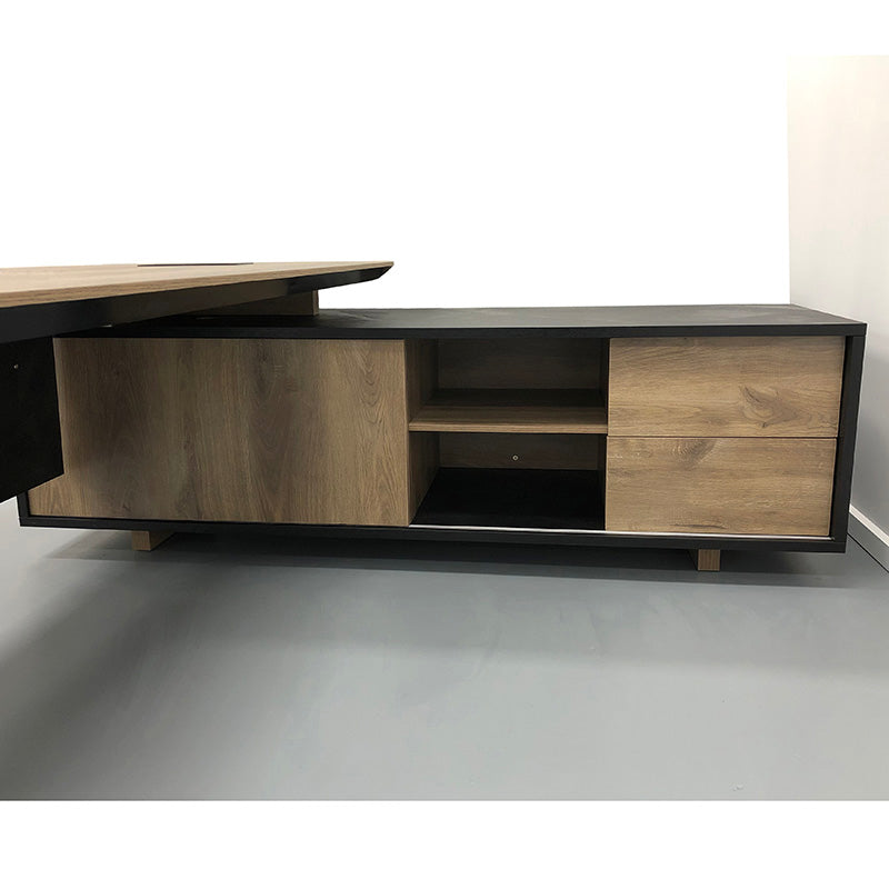 EASTON Electric Height Adjustable Sit Stand Desk with Right Return - 2.2M Warm Oak & Black - Perfect for Home Office & Ergonomic Workspace