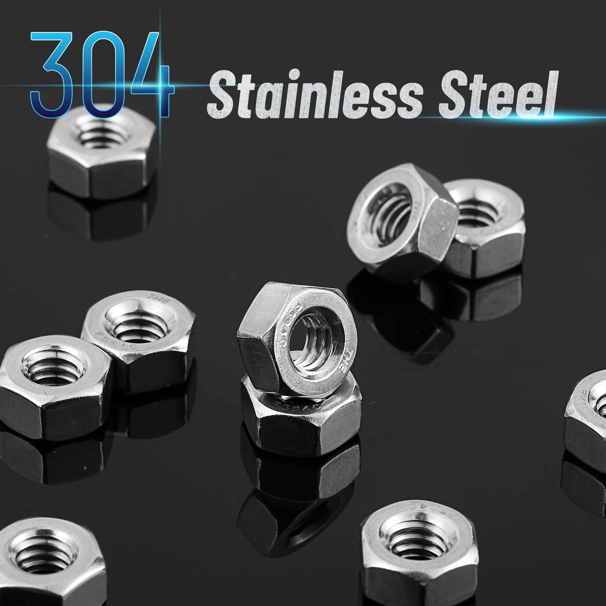 Bates 1/4-20 Stainless Steel Hex Nuts (50 Pack) - 304 Grade, Corrosion Resistant Hardware Nuts for DIY, Automotive, and Machinery Repair | Perfect for Fastening, Construction, and Industrial Applications