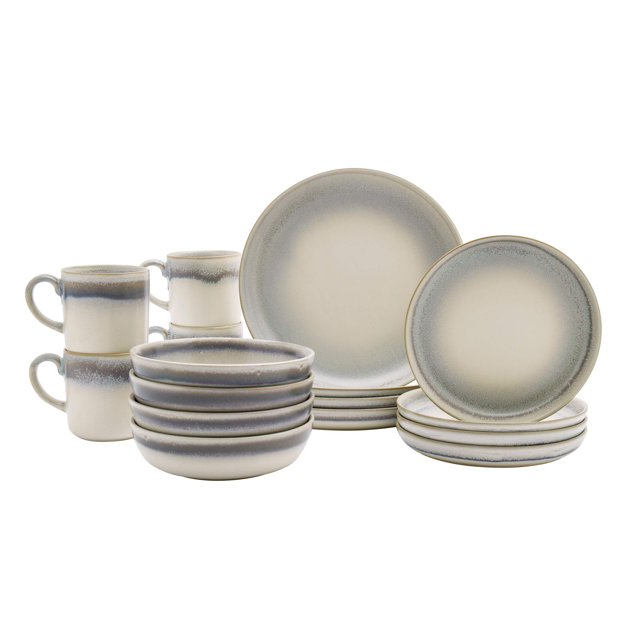 16-Piece Iridescent White & Multicolor Casual Round Ceramic Dinnerware Set - Dishwasher Safe Tableware for Everyday Dining, Parties & Home Decor