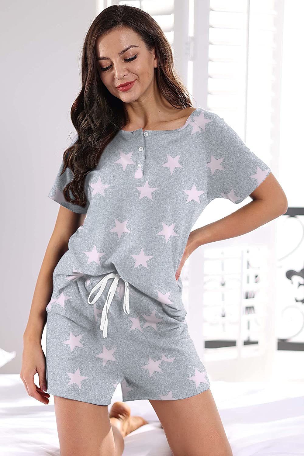 WIHOLL Women's 2-Piece Lounge Set - Button Down Top & Shorts with Pockets | Comfortable Sweatsuit for Home, Travel & Relaxation