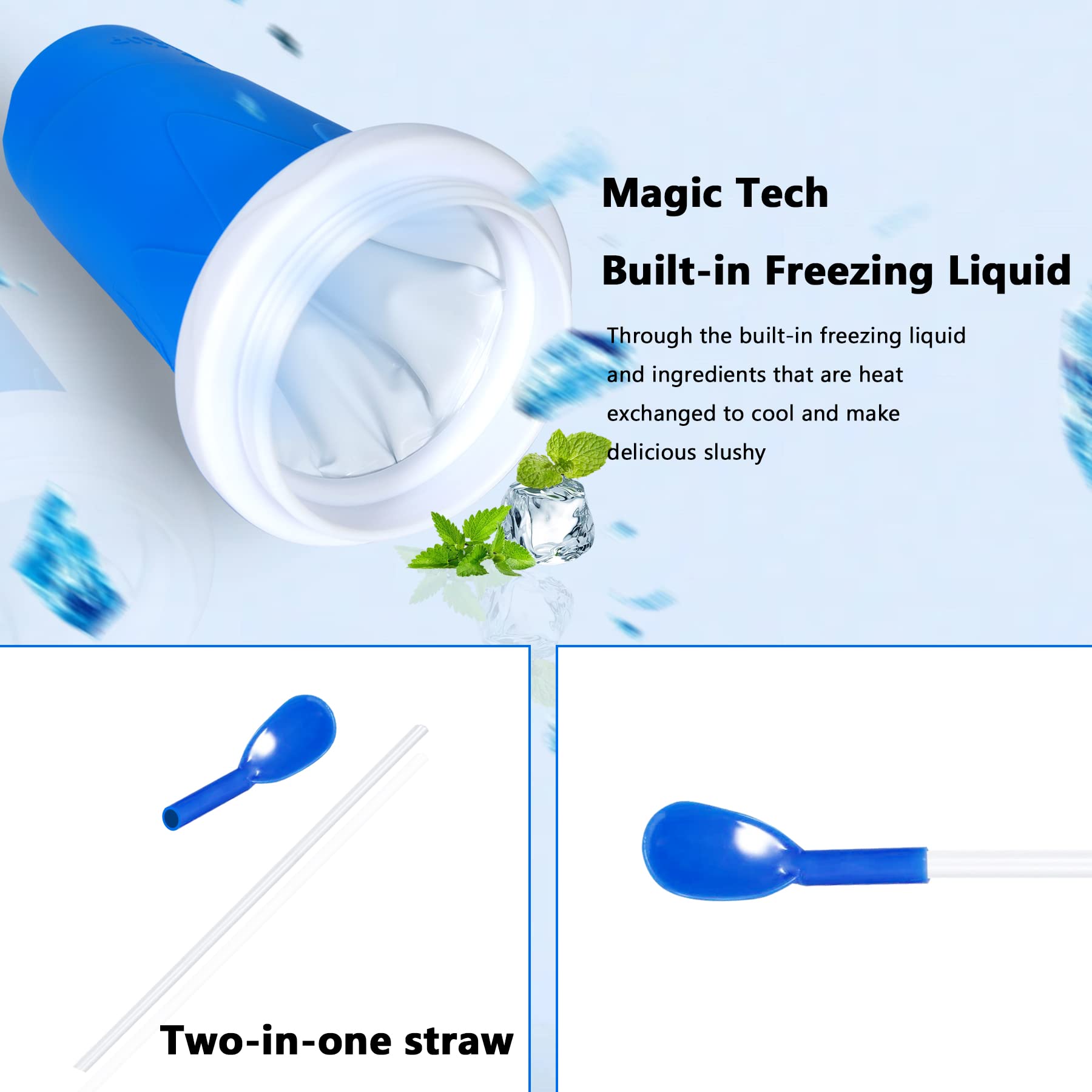 **Color Land Slushy Cup - TikTok Viral Slushie Maker, DIY Frozen Magic Squeeze Cup for Ice Cream & Drinks - Homemade Cool Gadget with Lid & Straw (Blue) - Perfect for Summer Parties, Kids' Treats & TikTok Trends**