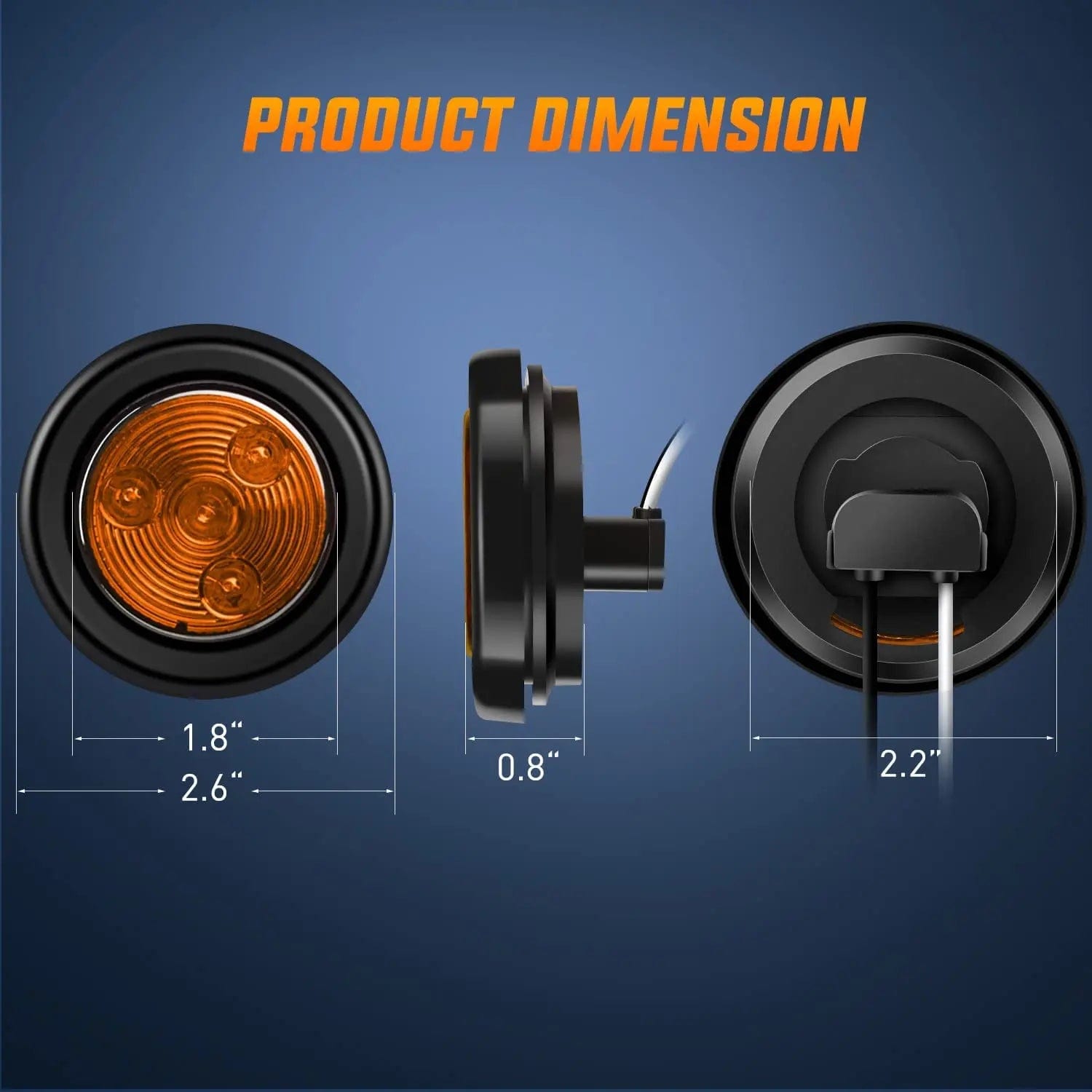 2 Inch Amber Round Side Marker Light (5 Pcs) - DOT Approved LED Truck Trailer Lights for Semi, RV & Commercial Vehicles - Waterproof & Durable for Outdoor Use
