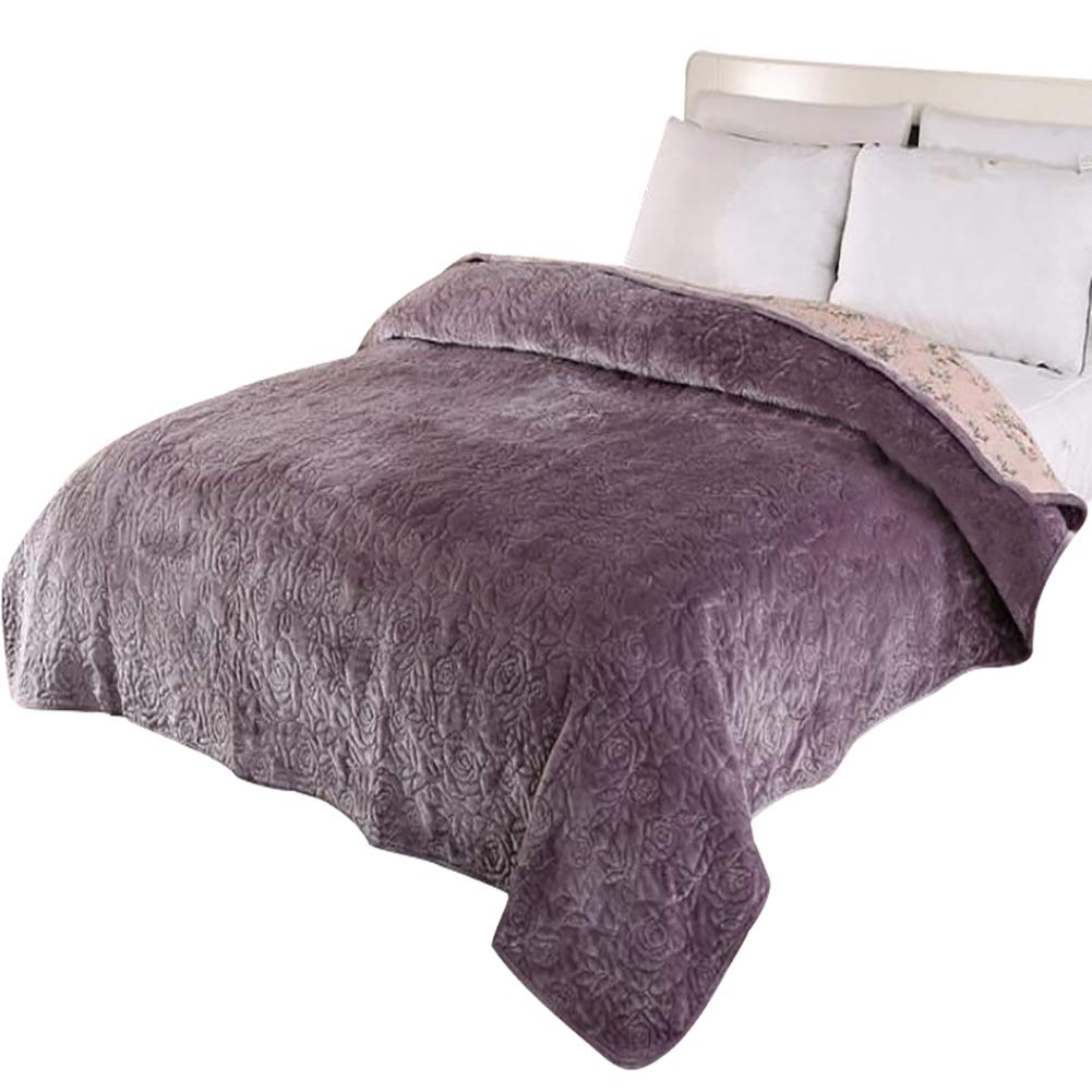 LVRUIA Soft Flannel Cotton Velvet Blanket - Queen/King Size Warm Winter Throw for Adults & Babies - Machine Washable, Purple 71x79 Inches - Cozy for Bed, Couch & Travel