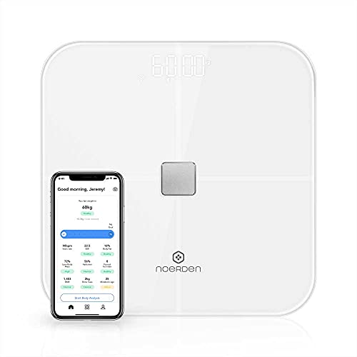 NOERDEN Smart Body Scale SENSORI - Bluetooth WiFi Digital Bathroom Scale with Step-On Technology, Body Fat & BMI Analyzer, Heart Rate Monitor, LED Display - White | Perfect for Home Gym, Weight Loss Tracking & Health Monitoring
