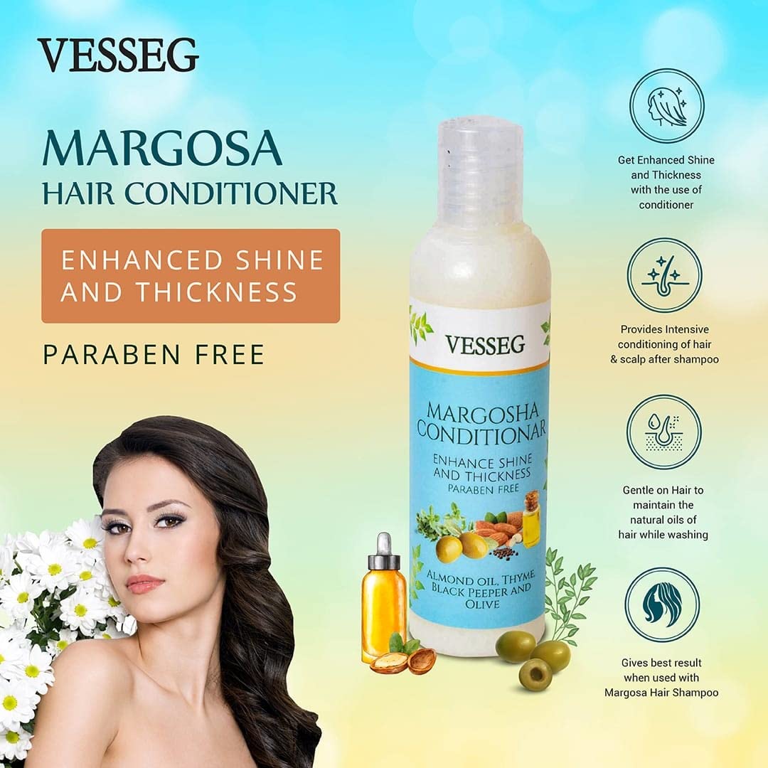 VESSEG Margosa Hair Conditioner for Shiny & Thick Hair - Paraben Free, Sulfate Free, Natural Ingredients (120 ml) - Best for Dry, Damaged Hair & Daily Nourishment