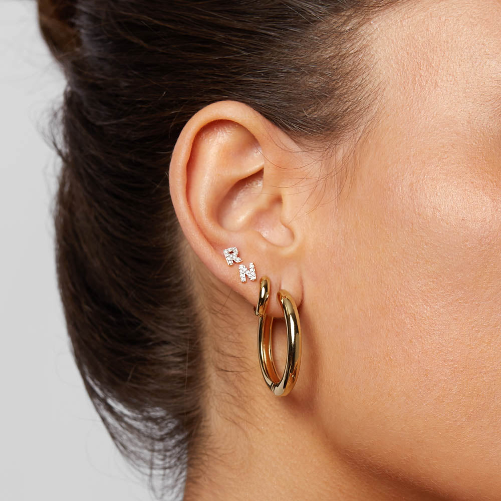 10k Gold Diamond Letter N Single Stud Earring - Elegant Initial Jewelry for Women, Perfect for Gifts, Everyday Wear & Special Occasions