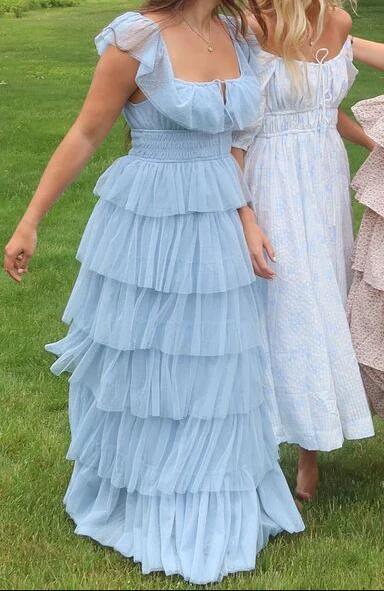 Elegant A-Line Blue Tulle Prom Dress - Layered Formal Party Gown J3314 for Homecoming, Quinceañera & Special Occasions