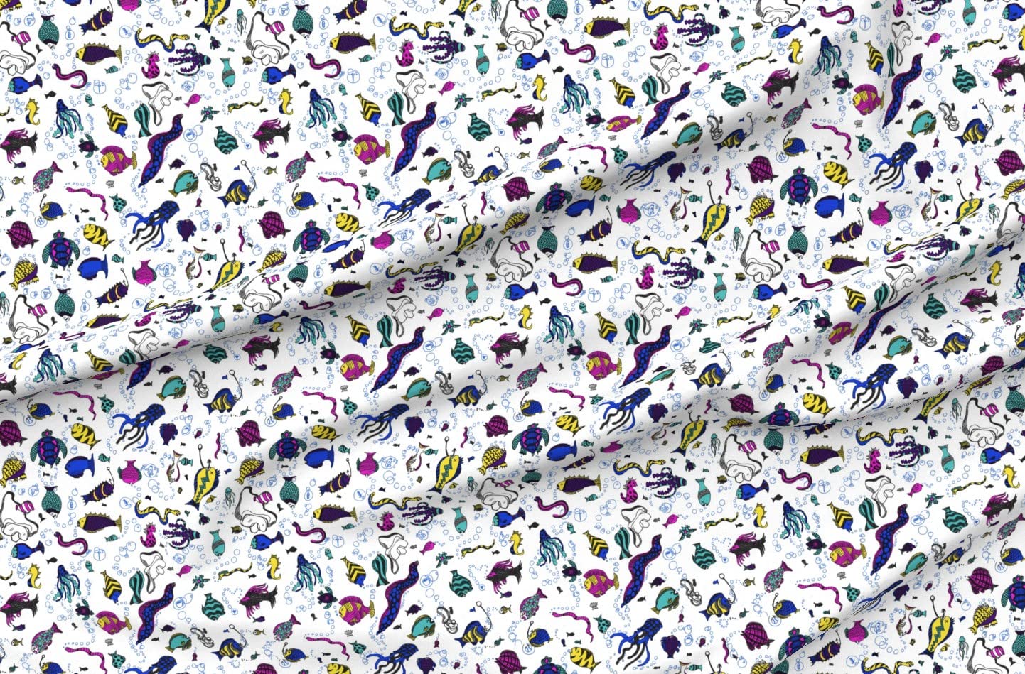 Fishing Fish Sports Playful Bubbles Printed Velvet Upholstery Fabric - Fat Quarter for Home Decor, Apparel & DIY Projects | Water Swimming Stripes Dots Design | Perfect for Curtains, Pillows & Crafting