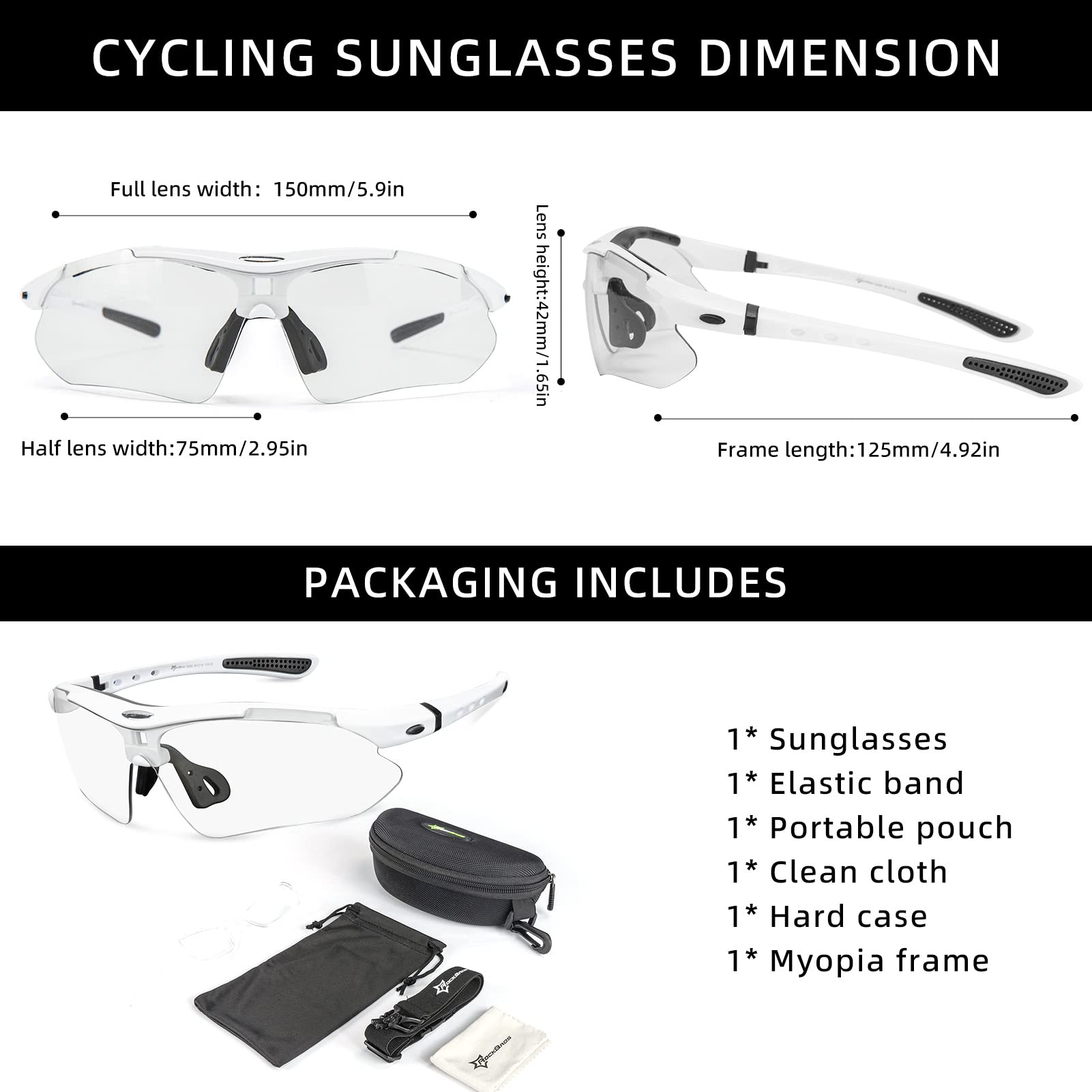 ROCKBROS Photochromic Sunglasses for Men - UV Protection Polarized Cycling, Running & Fishing Glasses - Lightweight Sports Sunglasses for Outdoor Activities