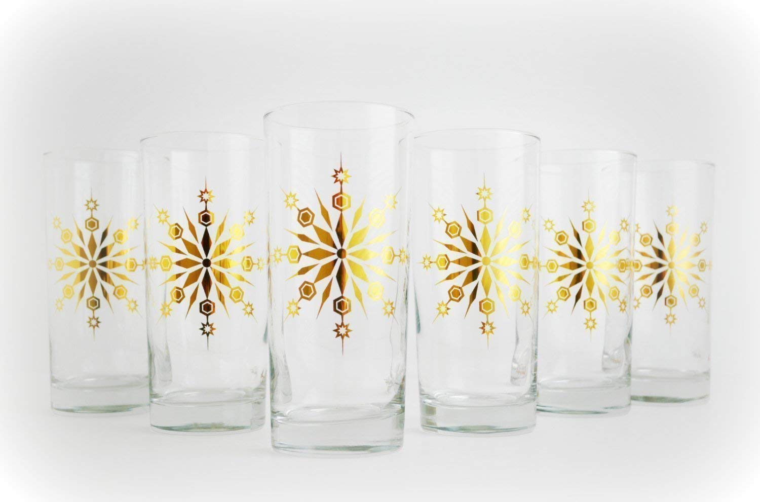 Festive Snowflake Glassware Set of 2 - Metallic Gold Christmas Glasses for Holiday Cocktails, Elegant Highball Drinking Glasses for Christmas Parties, Winter Celebrations & Home Decor