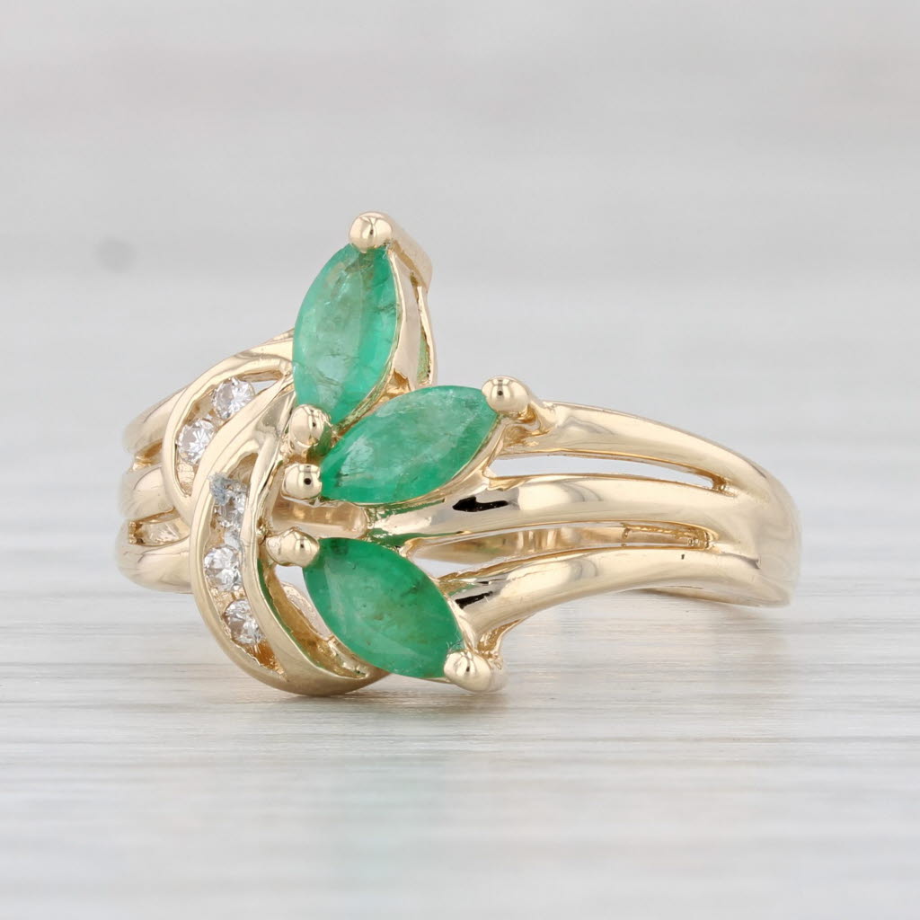 0.63ctw 3 Stone Emerald and Diamond Engagement Ring in 14k Yellow Gold, Size 6.5 - Perfect for Wedding, Anniversary, and Special Occasion Gifts