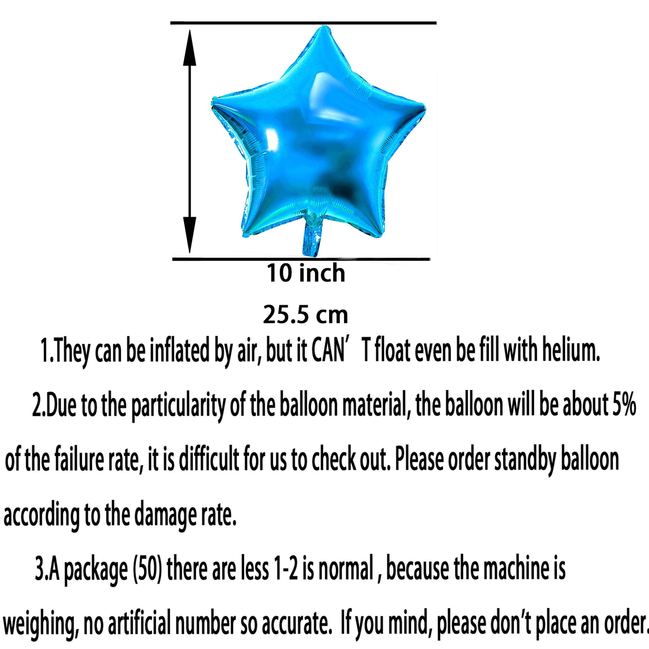 10 Inch Twinkle Blue Star Shaped Foil Mylar Balloons - 50 Pack for Graduation, Nautical 1st Birthday, Baby Shower, Wedding Anniversary, New Years Party Decorations - Perfect for Helium Balloon Arches, Ceiling Decor & Party Favors