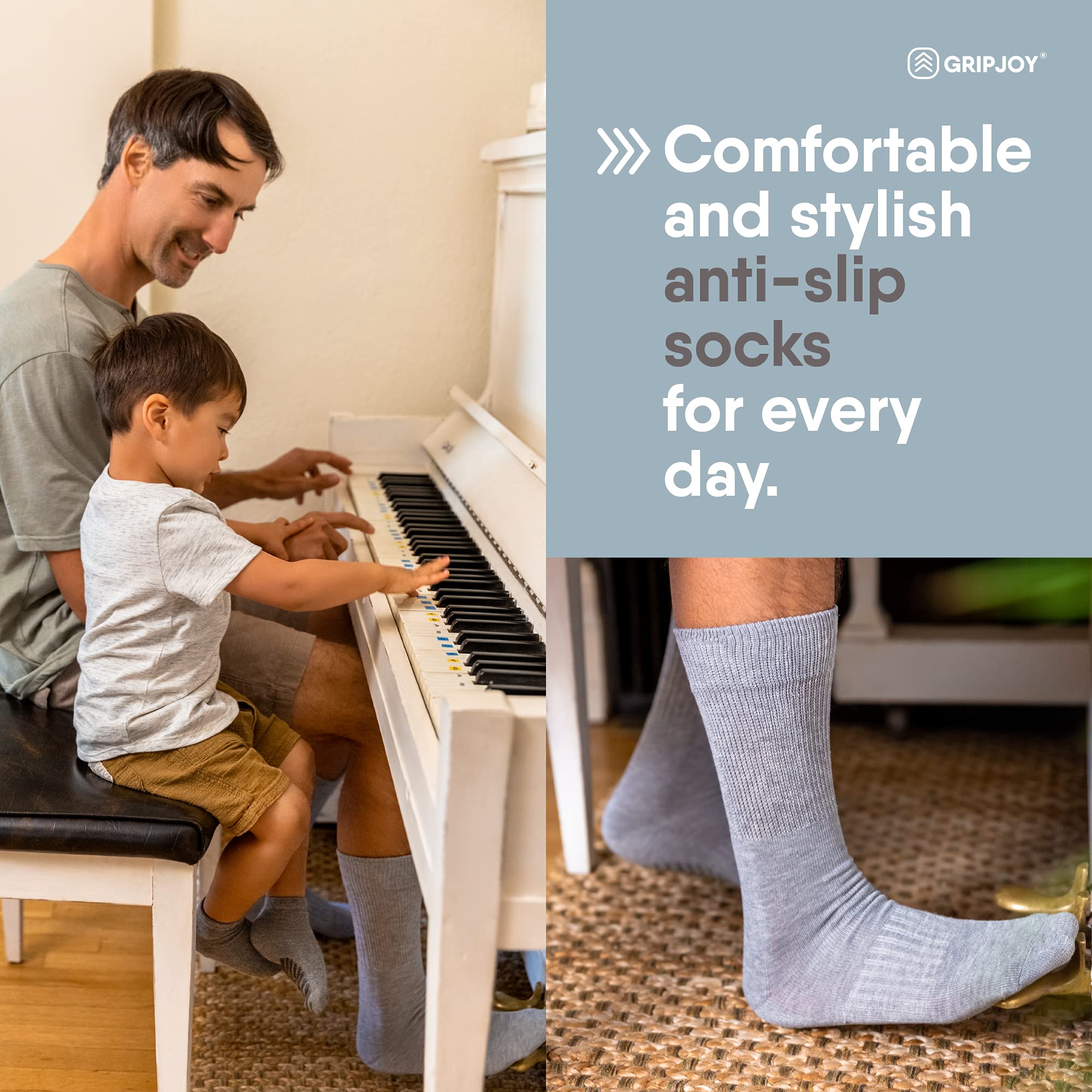 Gripjoy Non-Slip Hospital Socks for Men - Anti-Skid Grip Socks with Traction - Comfortable & Breathable for Hospital, Yoga, and Home Use