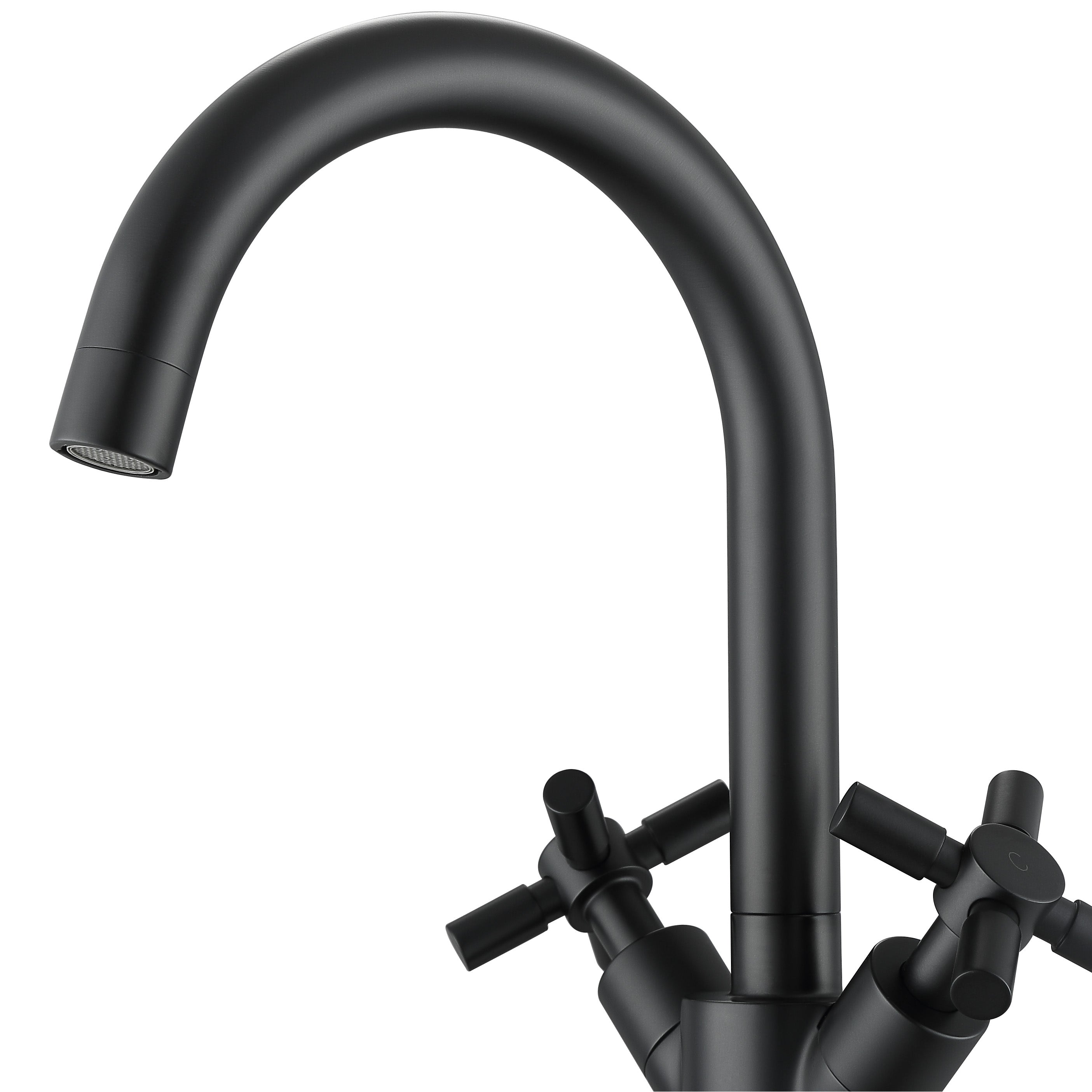 Premium Matte Black Single Hole Double Cross Handle Bathroom Faucet - Modern Waterfall Design for Sink, Vanity & Powder Room (Easy Installation, Durable Finish)