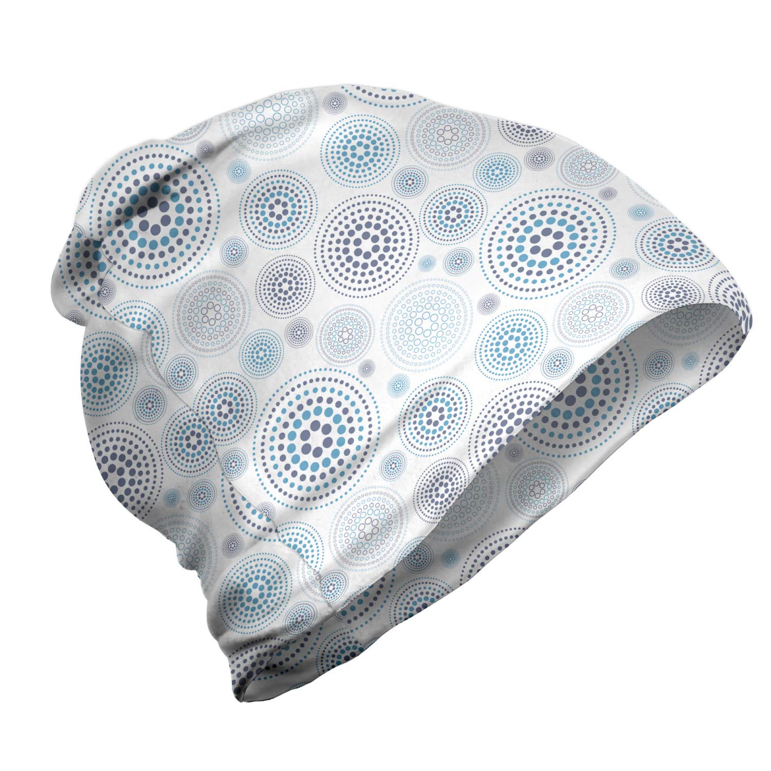 Ambesonne Unisex Knit Beanie Hat with Circle and Dot Design - Warm Winter Skull Cap for Men & Women - Perfect for Hiking, Camping, and Outdoor Activities