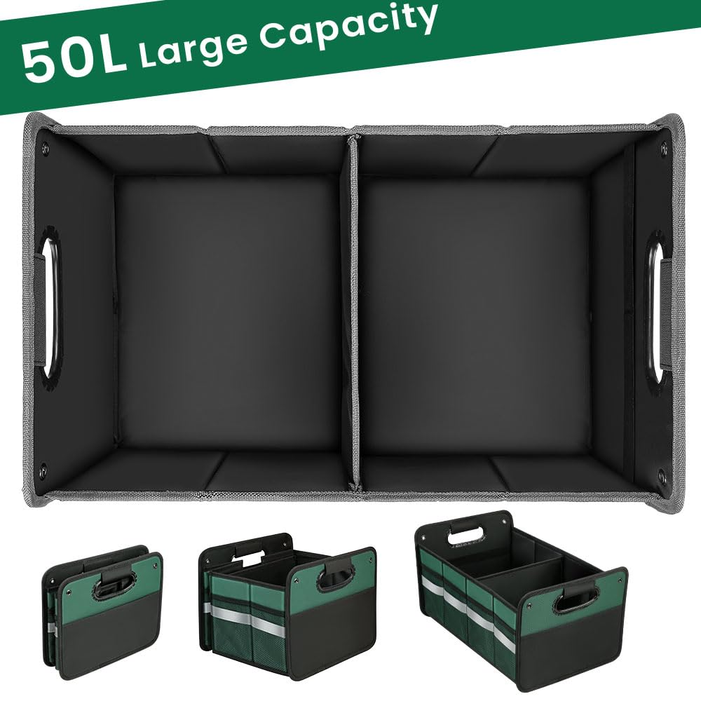 50L Waterproof Car Trunk Organizer with Reinforced Handles & Non-Slip Bottom - Durable Polyester Storage for SUV, Sedan, Truck, Minivan | Perfect for Road Trips, Grocery Shopping & Travel Gear Organization