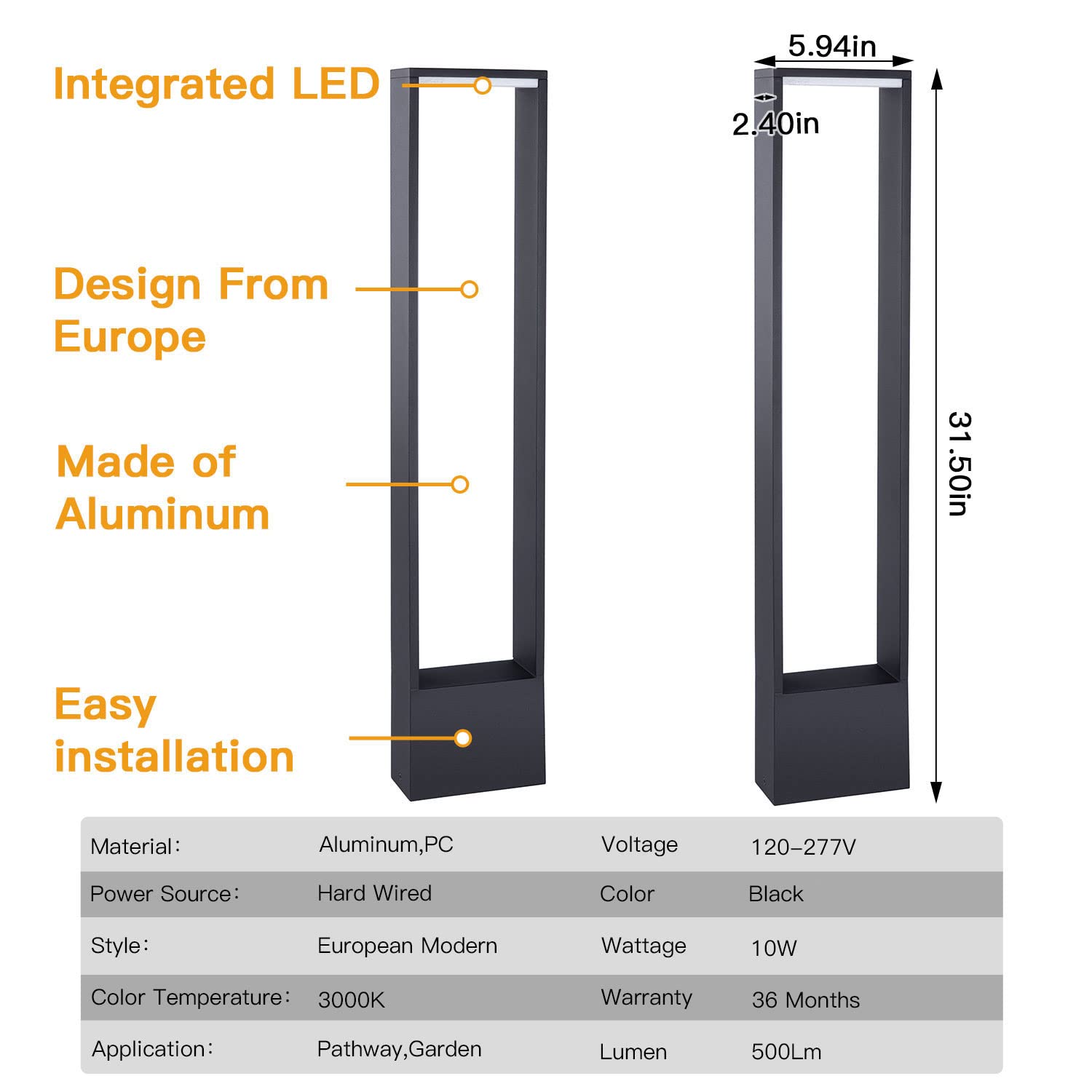 Modern European Design Outdoor LED Pathway Lights - 10W 700Lm IP54 Waterproof Black Aluminum Garden Lighting for Walkway, Patio, Lawn - Perfect for Landscape Decoration & Nighttime Safety