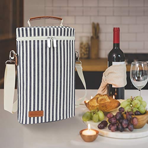 2 Pack Insulated Wine Tote Bag with Shoulder Strap & Corkscrew - Leakproof Wine Carrier Travel Cooler for Picnic, Beach, Camping & Outdoor Entertaining - Perfect Gift for Wine Lovers