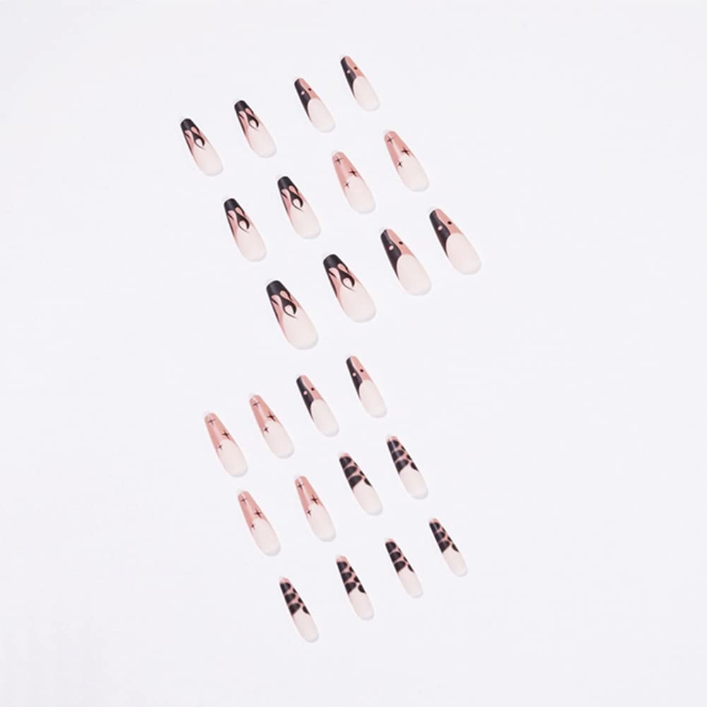 24Pcs Long Coffin Press on Nails - Flame Design Glossy False Nails for Women & Girls | Full Cover Fake Nails with Ballerina Shape | Perfect for Parties, Weddings & Special Occasions