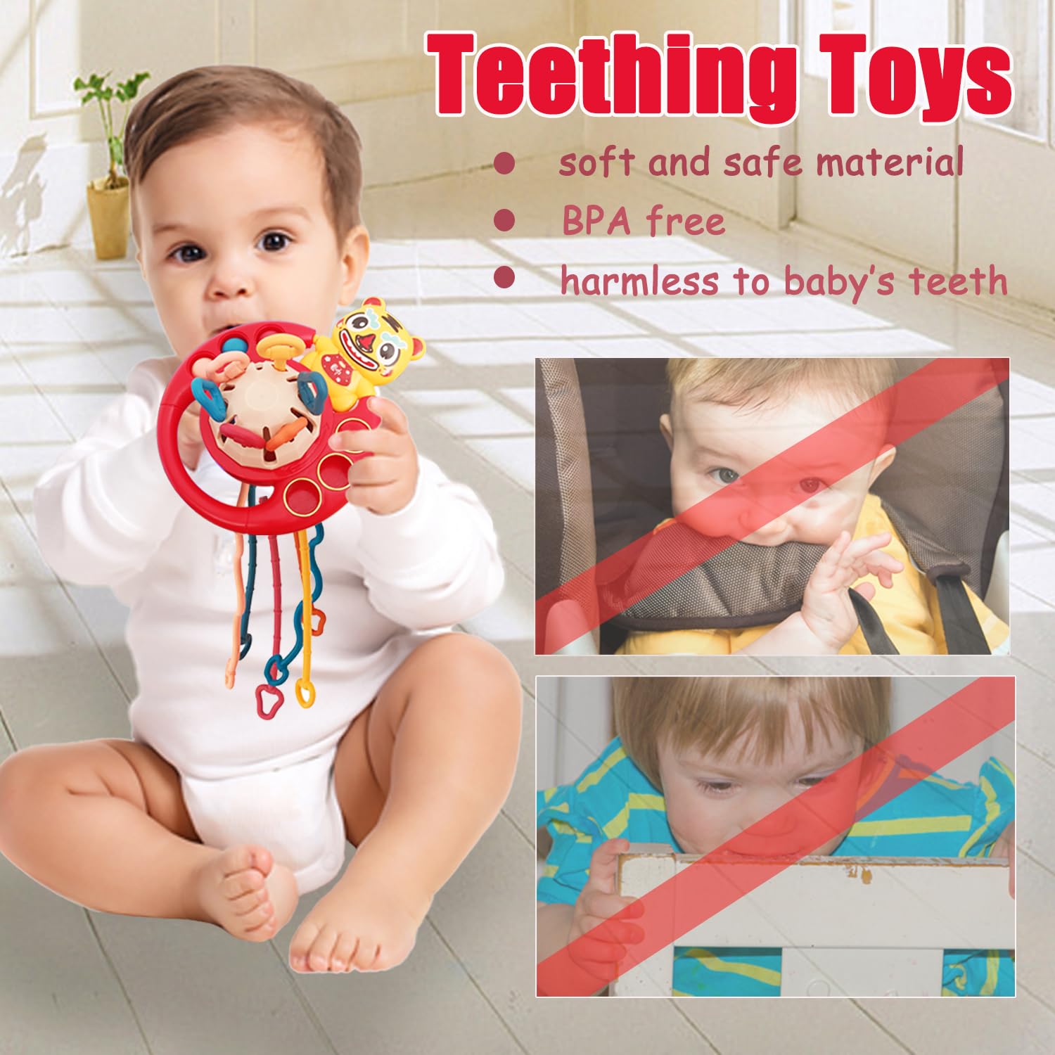 Montessori Toys for Babies 18 Months - Sensory Learning Toys for Toddlers 1-2 Years Old, Food-Grade Soft Silicone Pull String Fidget Teething Toy, Perfect for Bath, Travel, and Early Education (Tiger Design)