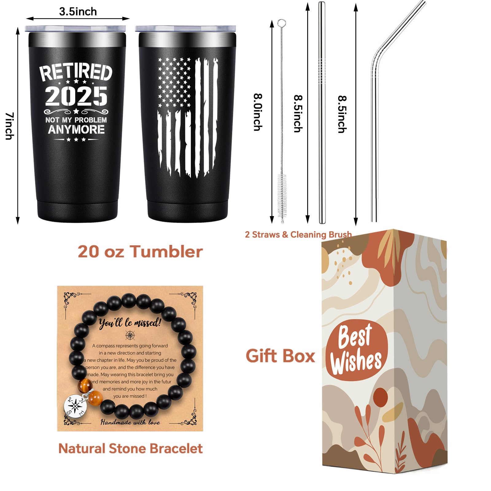 2025 Funny Retirement Gifts for Men - 20oz Insulated Tumbler with 'Not My Problem Anymore' Design - Perfect for Dad, Coworkers, Teachers & Doctors - Great for Office, Home & Travel Use