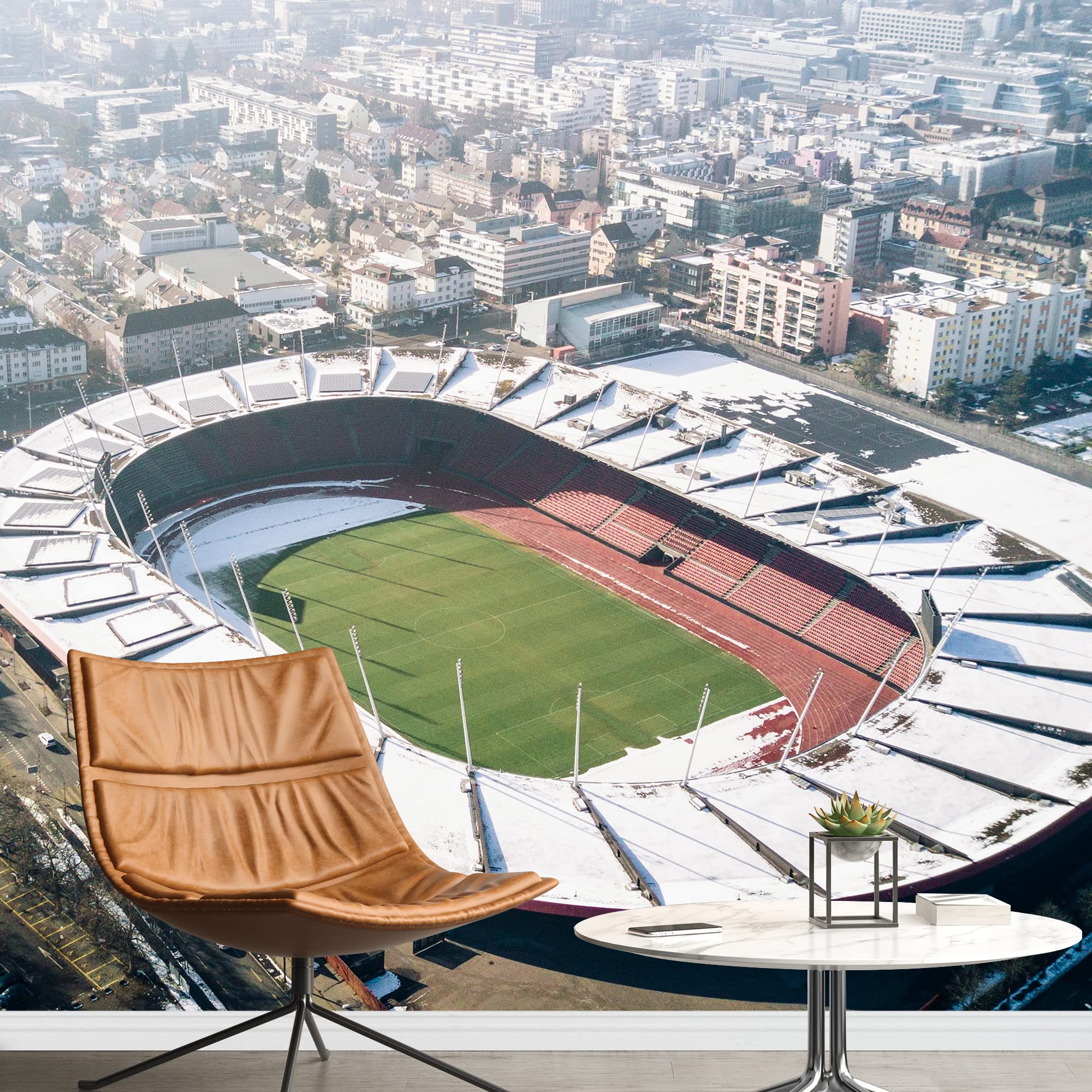 Wall26 Removable Wall Sticker - Aerial View Cityscape Football Stadium Mural | Realistic Sports & Fitness Athlete Photography | 66x96 Inches | Perfect for Gym, College Dorm, Living Room, Bedroom & Office Decor