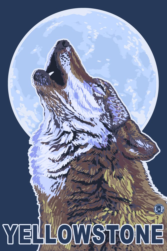 Signed Howling Wolf Art Print 24x36 - Yellowstone National Park Wyoming Wall Decor Poster | Perfect for Home, Office & Cabin Decor