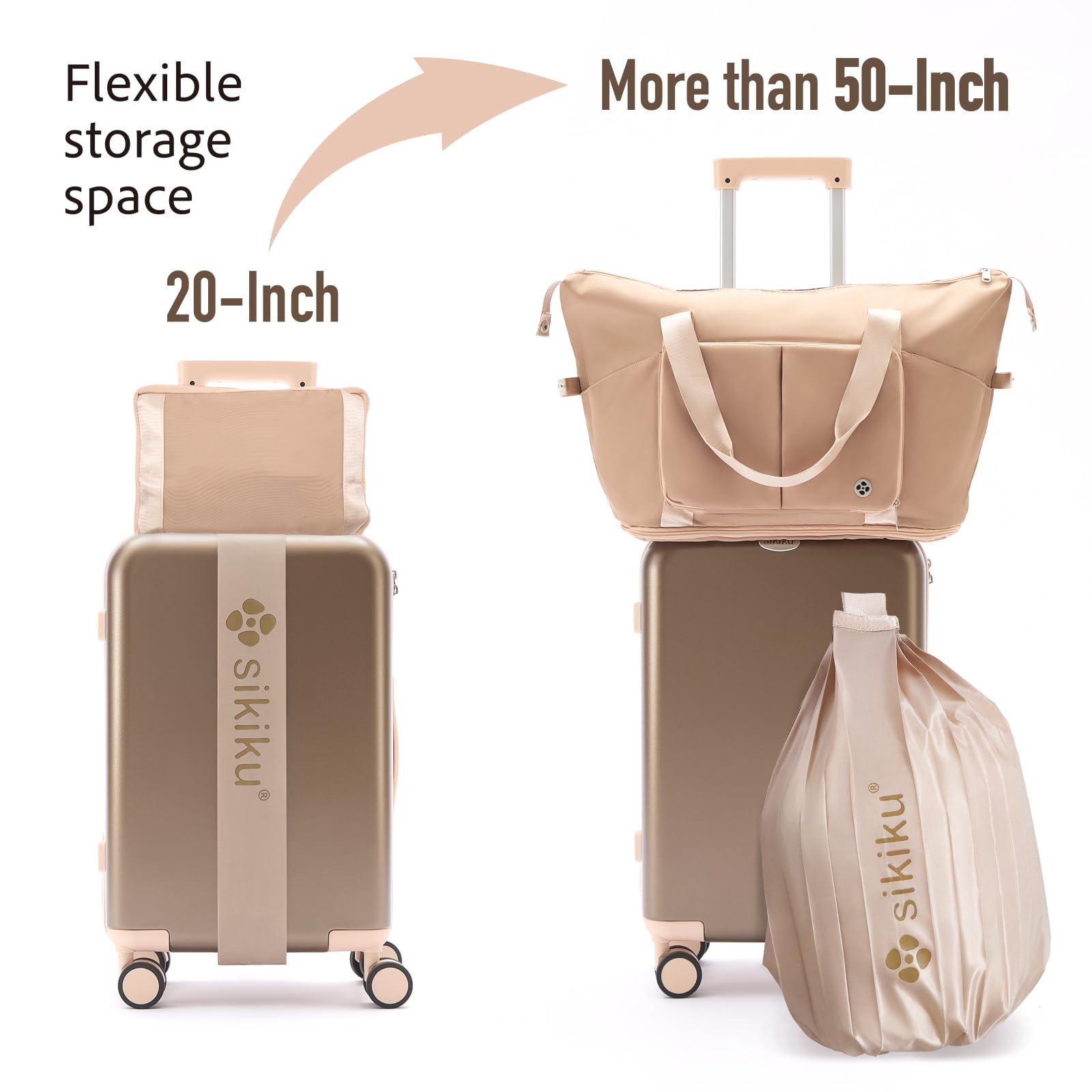 4-Piece Lightweight Luggage Set for Women - Hardshell Spinner Suitcase with TSA Lock, Expandable Duffel Bag, Luggage Strap & Leather Tag (Titanium Gold, 20 Inch) - Perfect for Business Travel, Vacation & Weekend Getaways