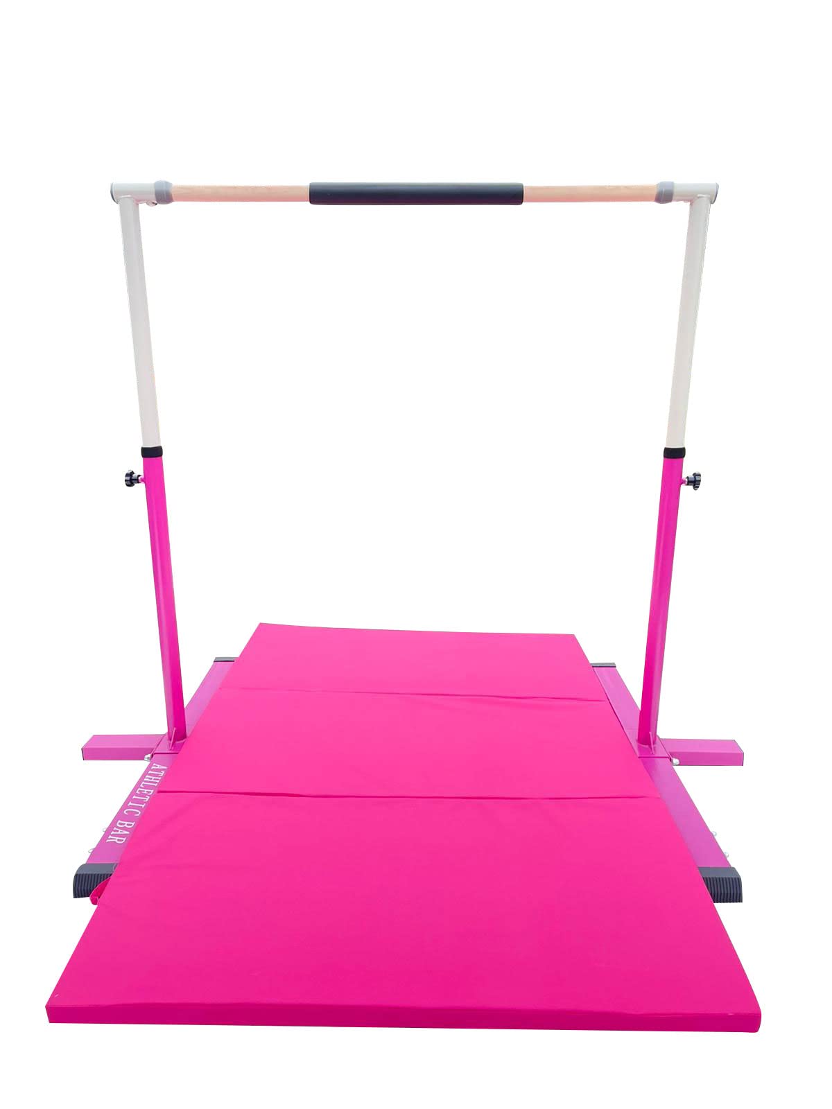 Adjustable Gymnastics Bar for Kids & Adults - 3 to 5 FT Height, with 6'x4' Tumble Mat - Home Gym Equipment for Junior Gymnasts - Expandable Asymmetric Training Bar (Pink) - Perfect for Indoor Practice, Backyard Training & Gymnastics Skill Development