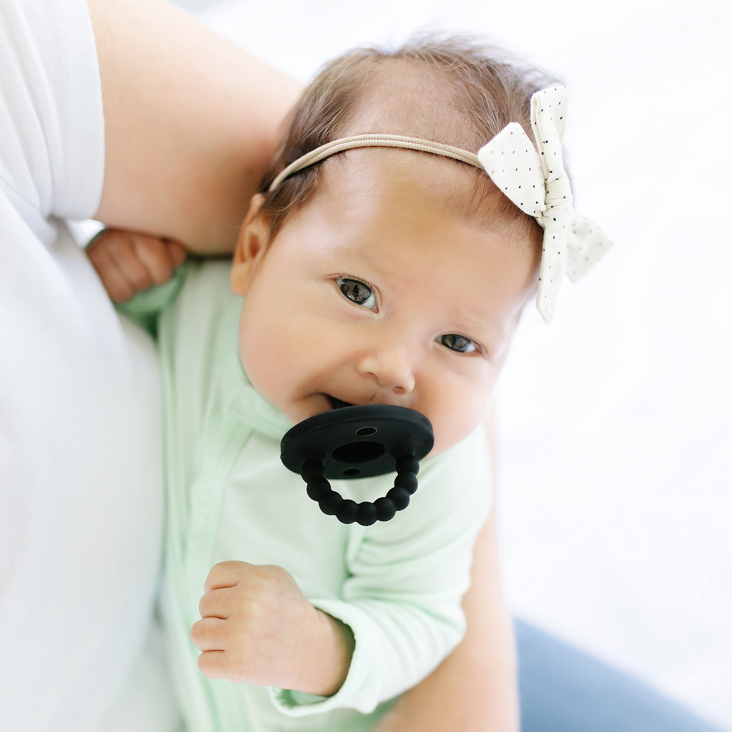 Ryan & Rose Cutie PAT Pacifier Teether - Flat Black Baby Pacifier for Newborns & Infants - Soothing Teething Relief for Babies - Perfect for Daycare, Travel & Sleep