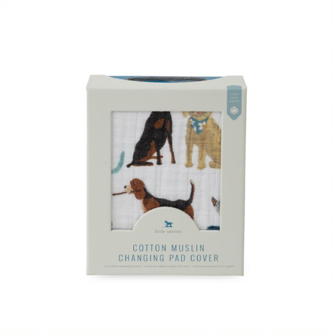 Little Unicorn Cotton Muslin Changing Pad Cover - Soft & Breathable Baby Changing Mat Cover for Nursery, Diaper Station - Perfect for Newborns & Toddlers (Woof Print)