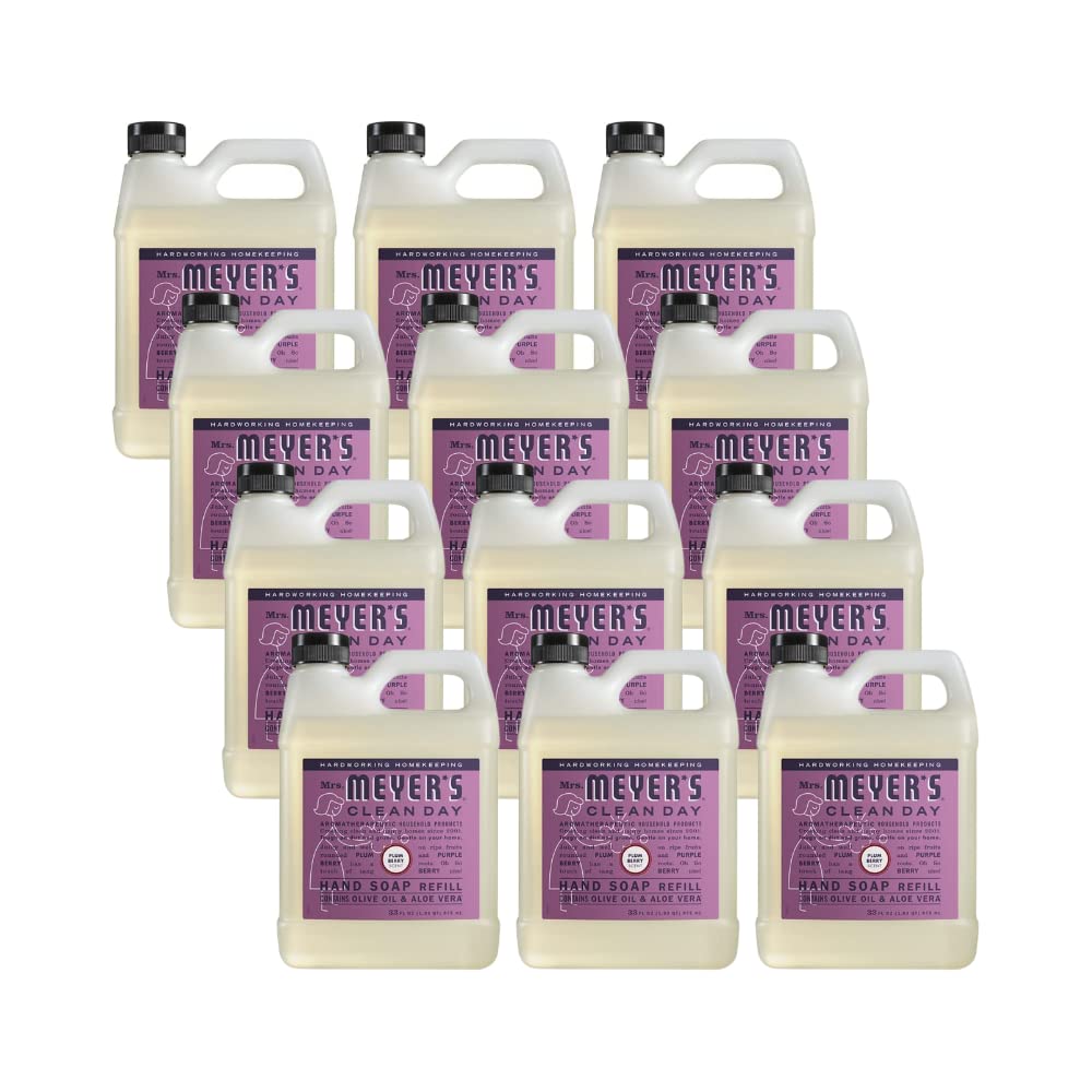 Mrs. Meyer's Clean Day Plum Berry Scent Hand Soap Refill - 33 Fl Oz (Pack of 12) | Natural Liquid Hand Soap for Kitchen, Bathroom & Office | Eco-Friendly & Cruelty-Free