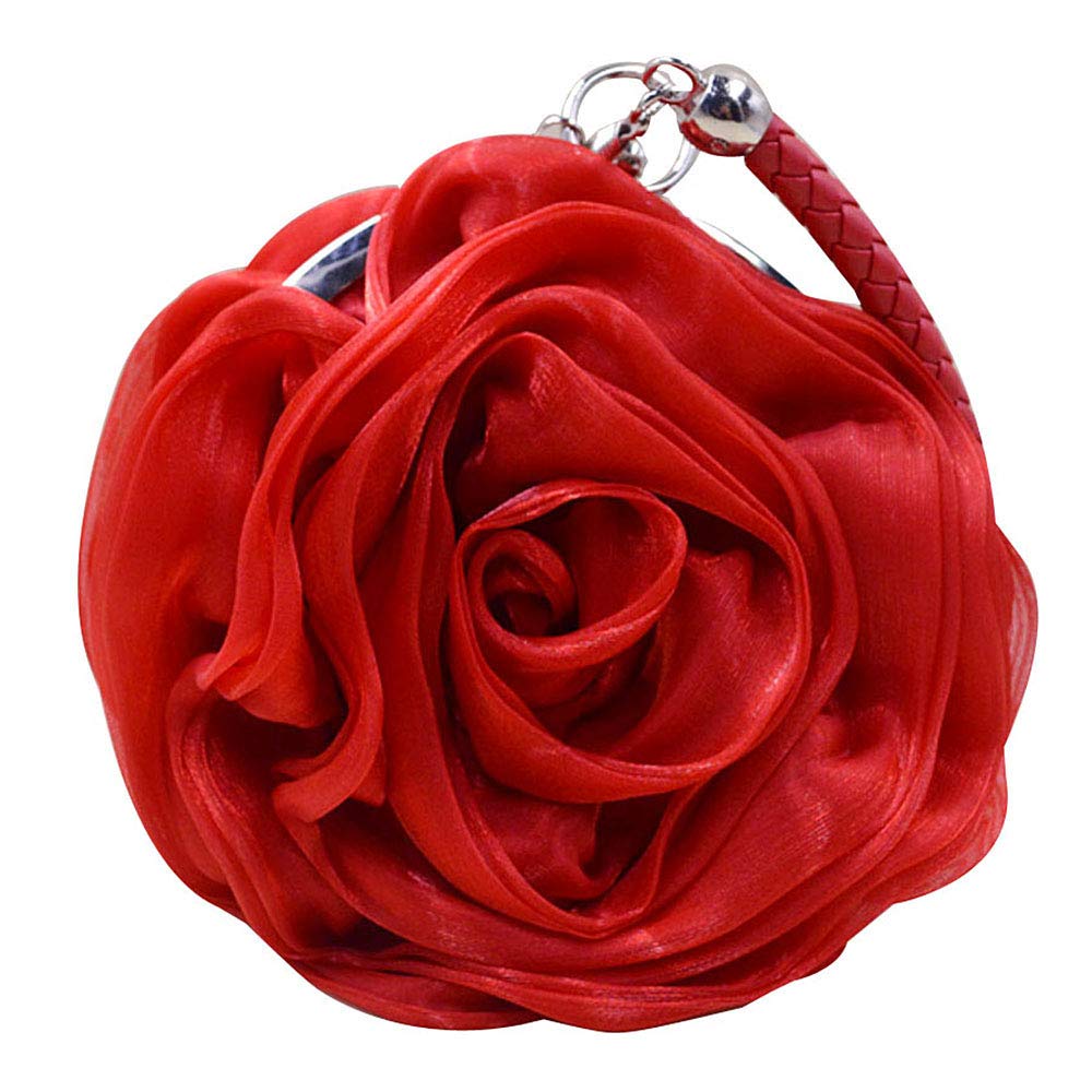 Millya Women's Rose Floral Evening Clutch Bag - Handmade Wedding Prom Tote with Chain Shoulder Strap (A-Red) | Perfect for Parties, Date Nights & Formal Events