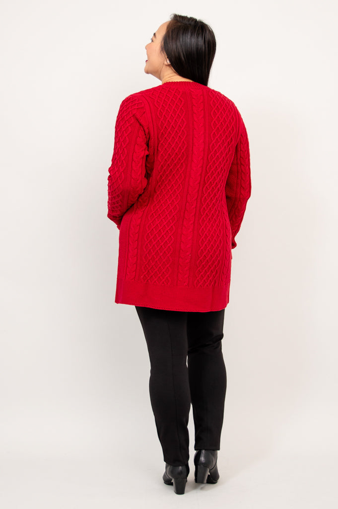 Jenny Cardigan Women's Red Bamboo Cotton Knit Sweater - Cozy & Stylish for Fall, Winter & Casual Outings