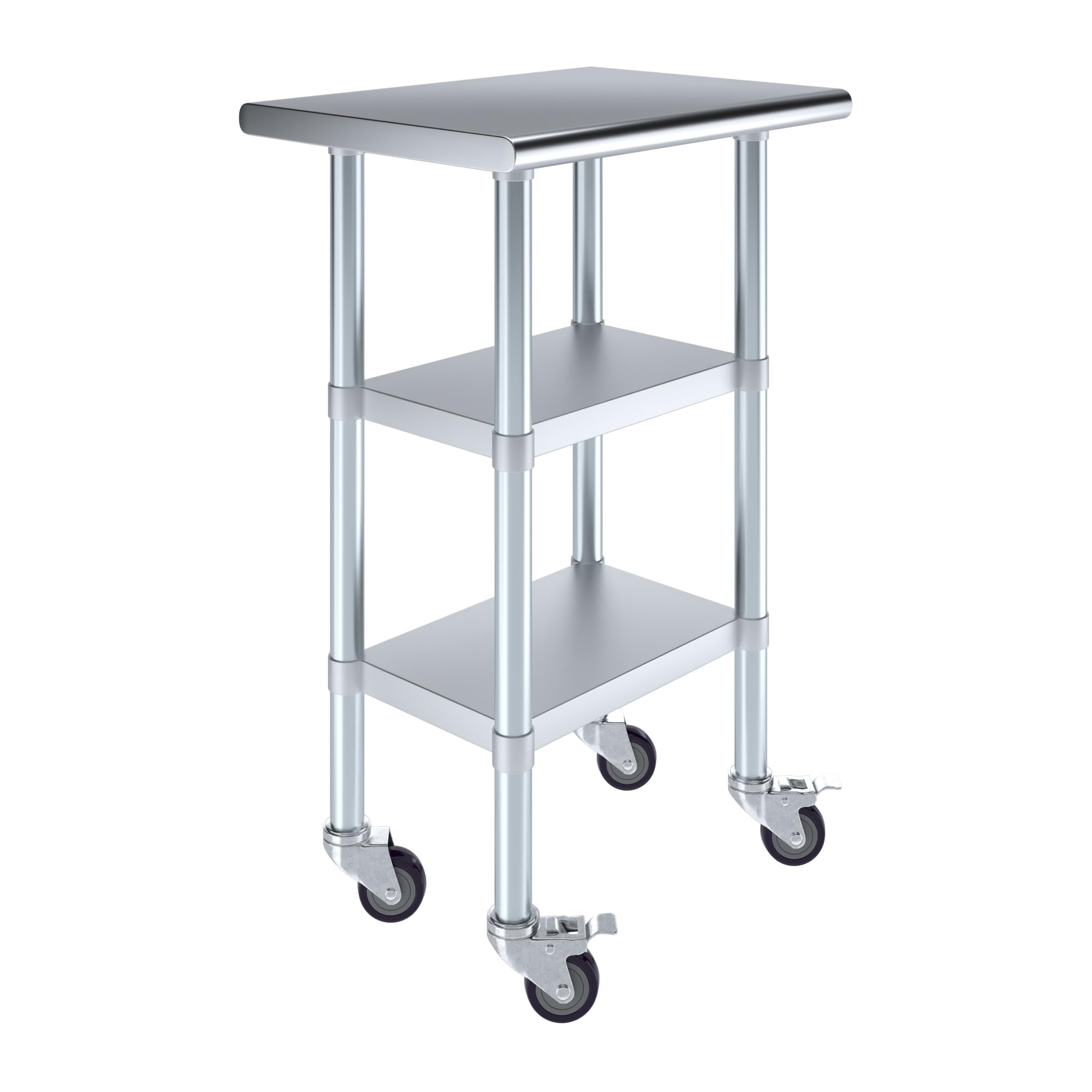 AmGood Stainless Steel Work Table with 2 Shelves & Wheels - 24