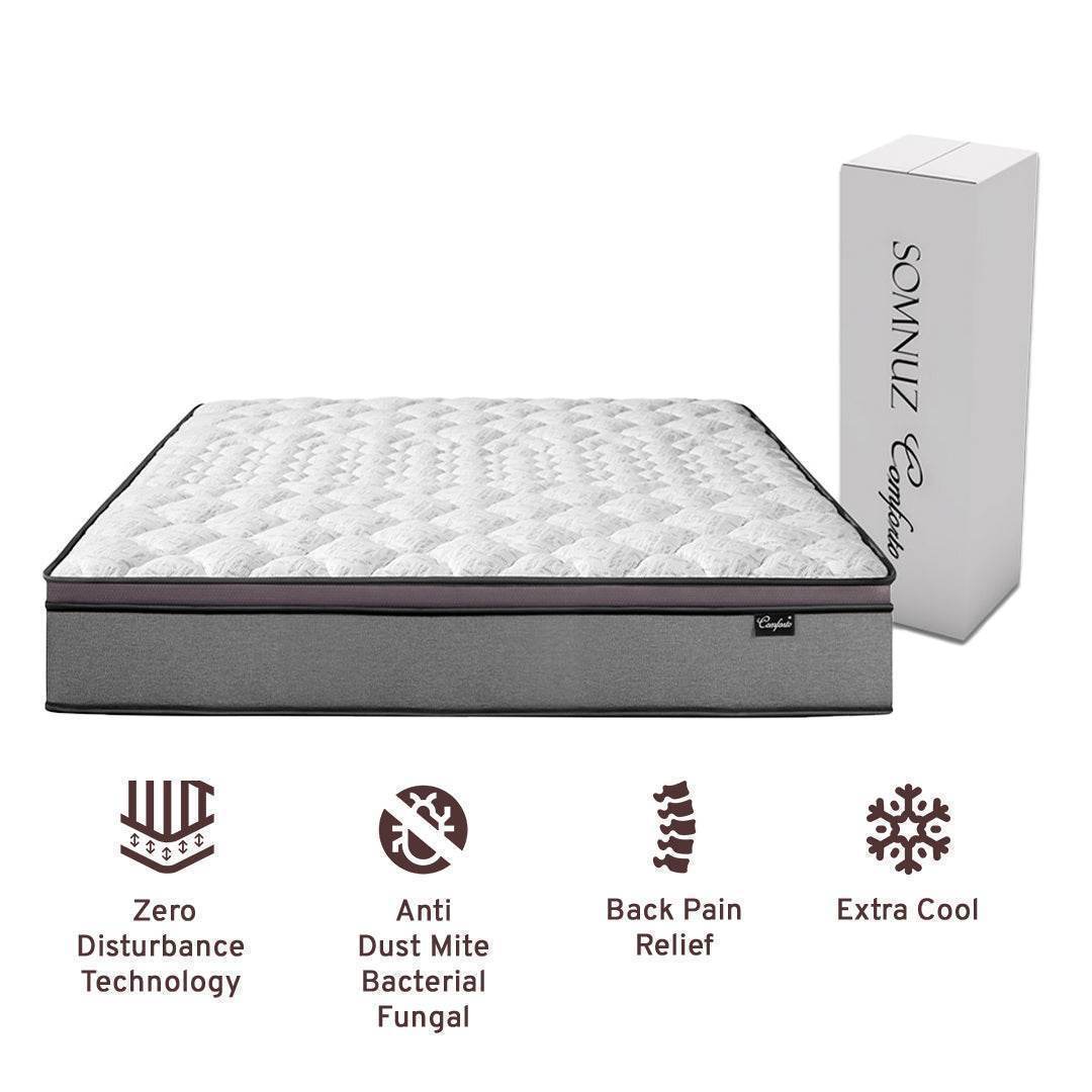 Kazura Queen Bed Frame with Somnuz® Comforto Bamboo Latex Hybrid Mattress - Pocketed Springs for Back Support & Pressure Relief - Perfect for Master Bedroom, Guest Room & Apartment Sleeping