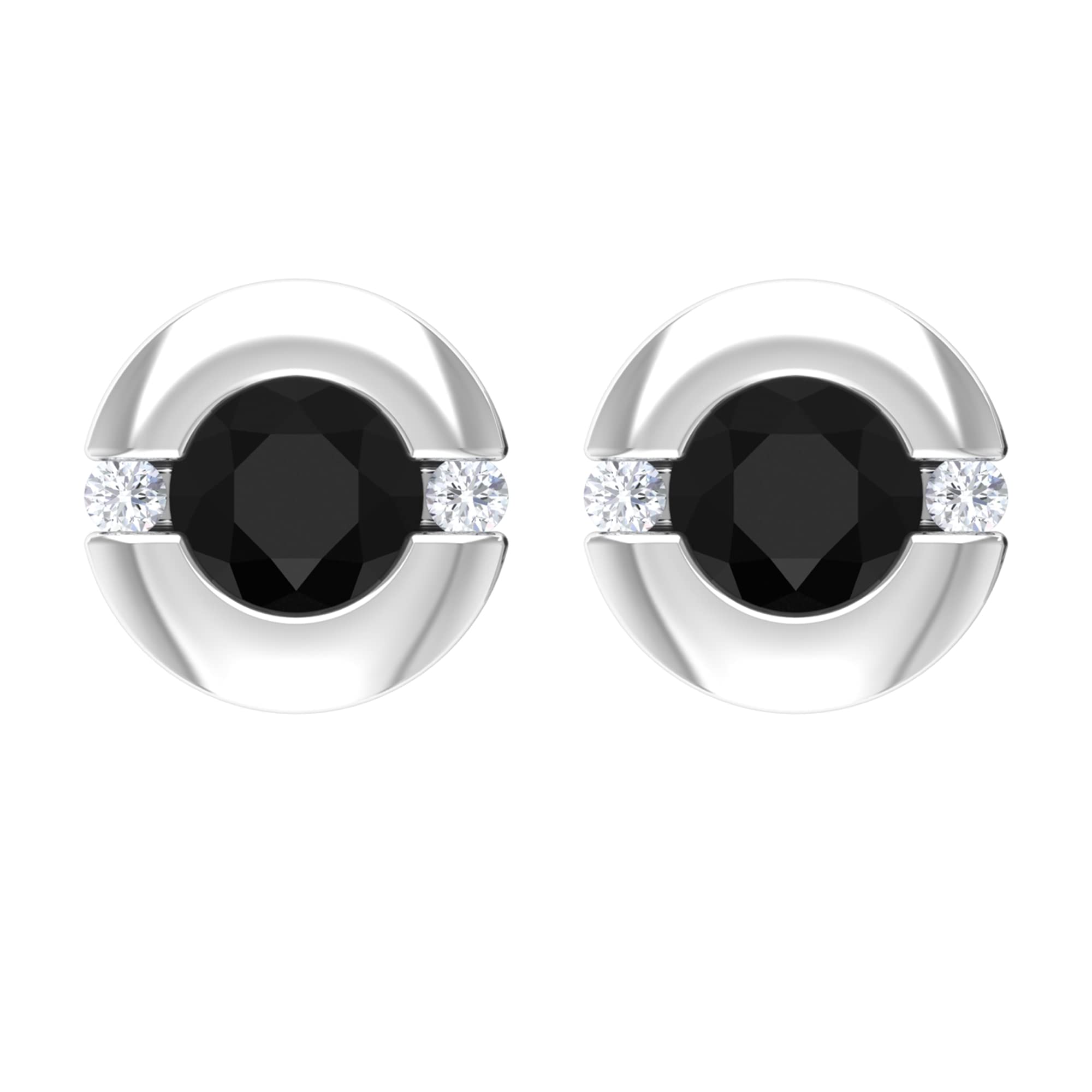 0.50 CT Black Spinel and Diamond Stud Earrings for Women - 4mm Solitaire Minimalist Screw Back Earrings in 14K Solid Gold - Perfect for Everyday Wear, Gifts & Special Occasions